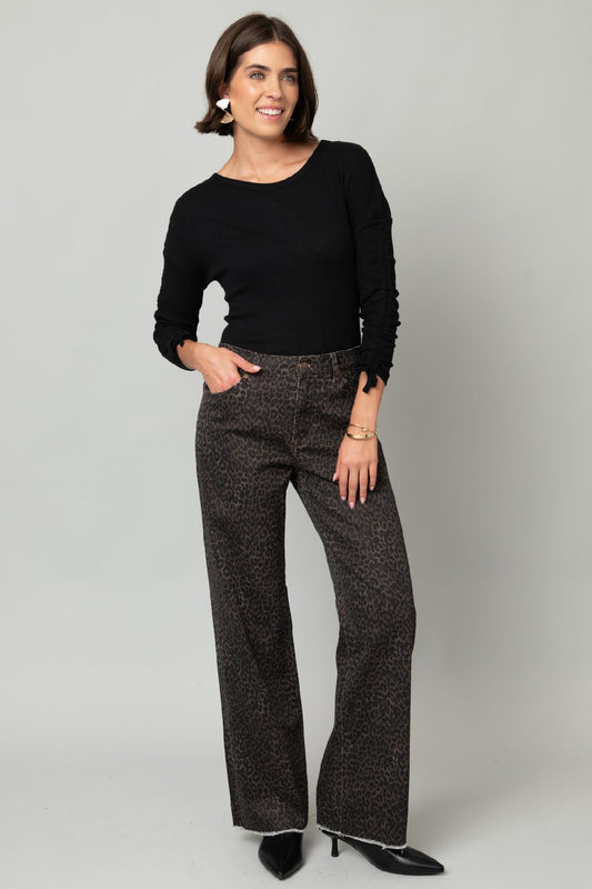 Cheetah Print High-Rise Wide-Leg Jeans with Frayed Hem – 31" Inseam