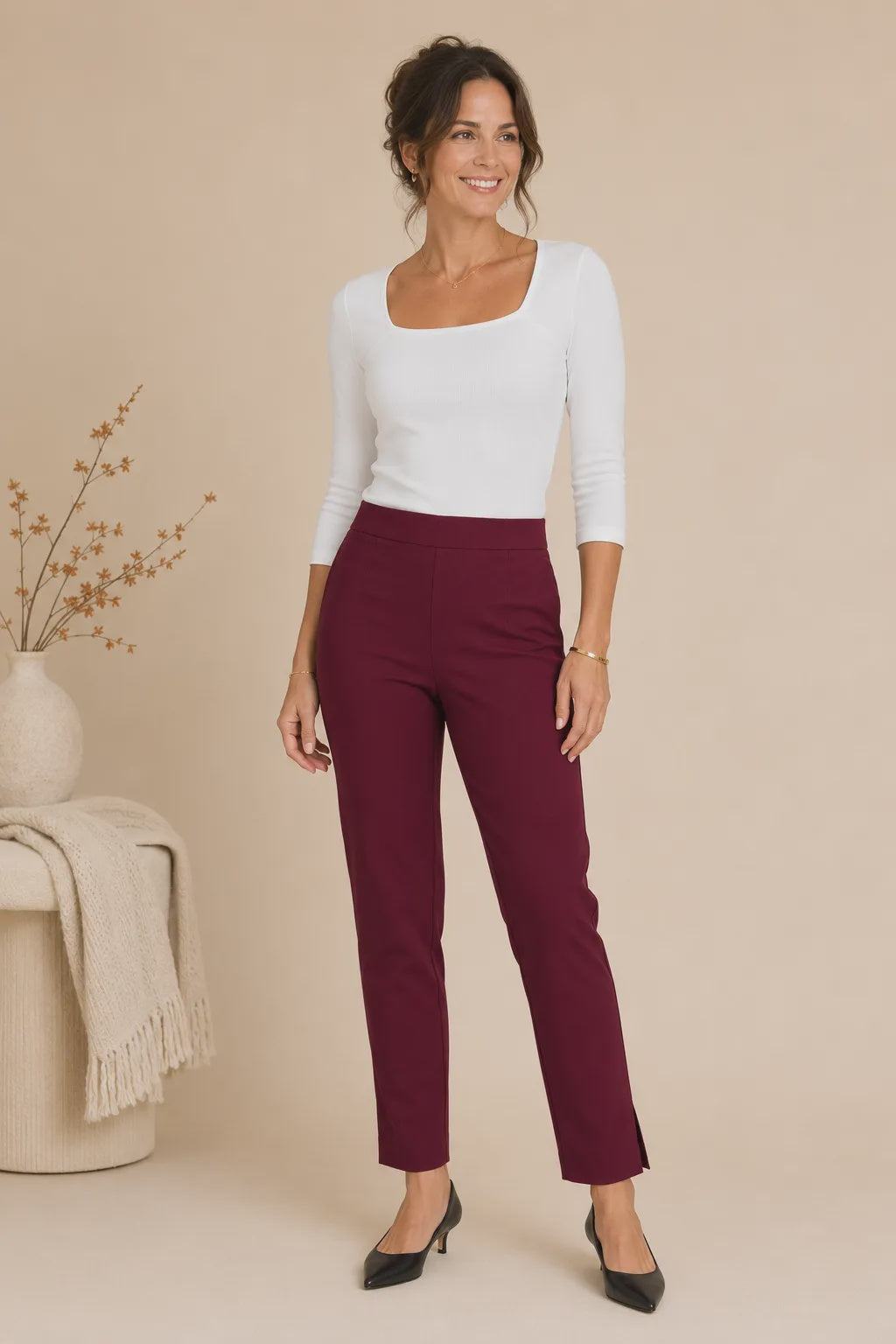 Burgundy High-Rise Super Stretch Ankle Pants
