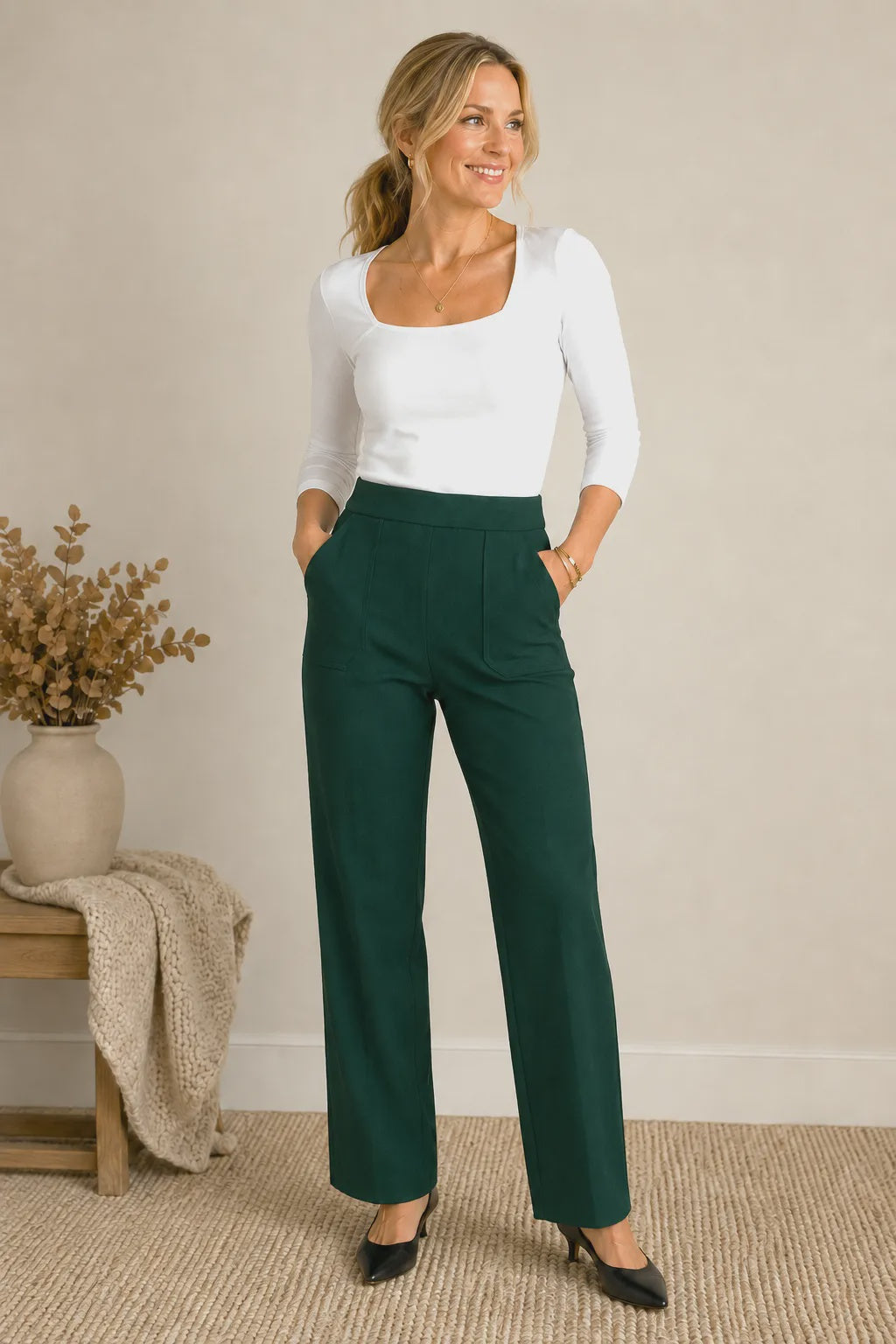 Forest Green High-Rise Super Stretch Wide Leg Pants