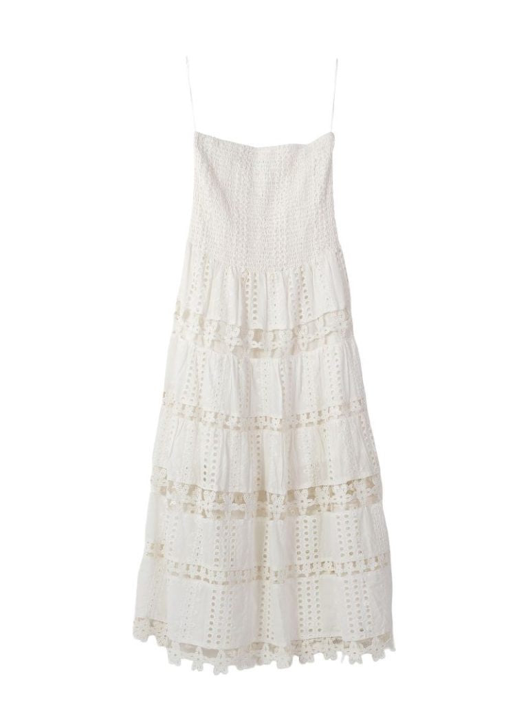 SS White Eyelet Strapless Midi Dress www.shoppesonmainconover.com SS White Eyelet Strapless Midi Dress www.shoppesonmainconover.com