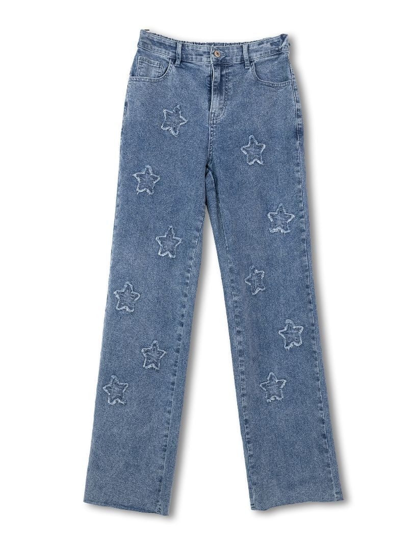 Vintage Star Patch Straight Leg Denim Jeans