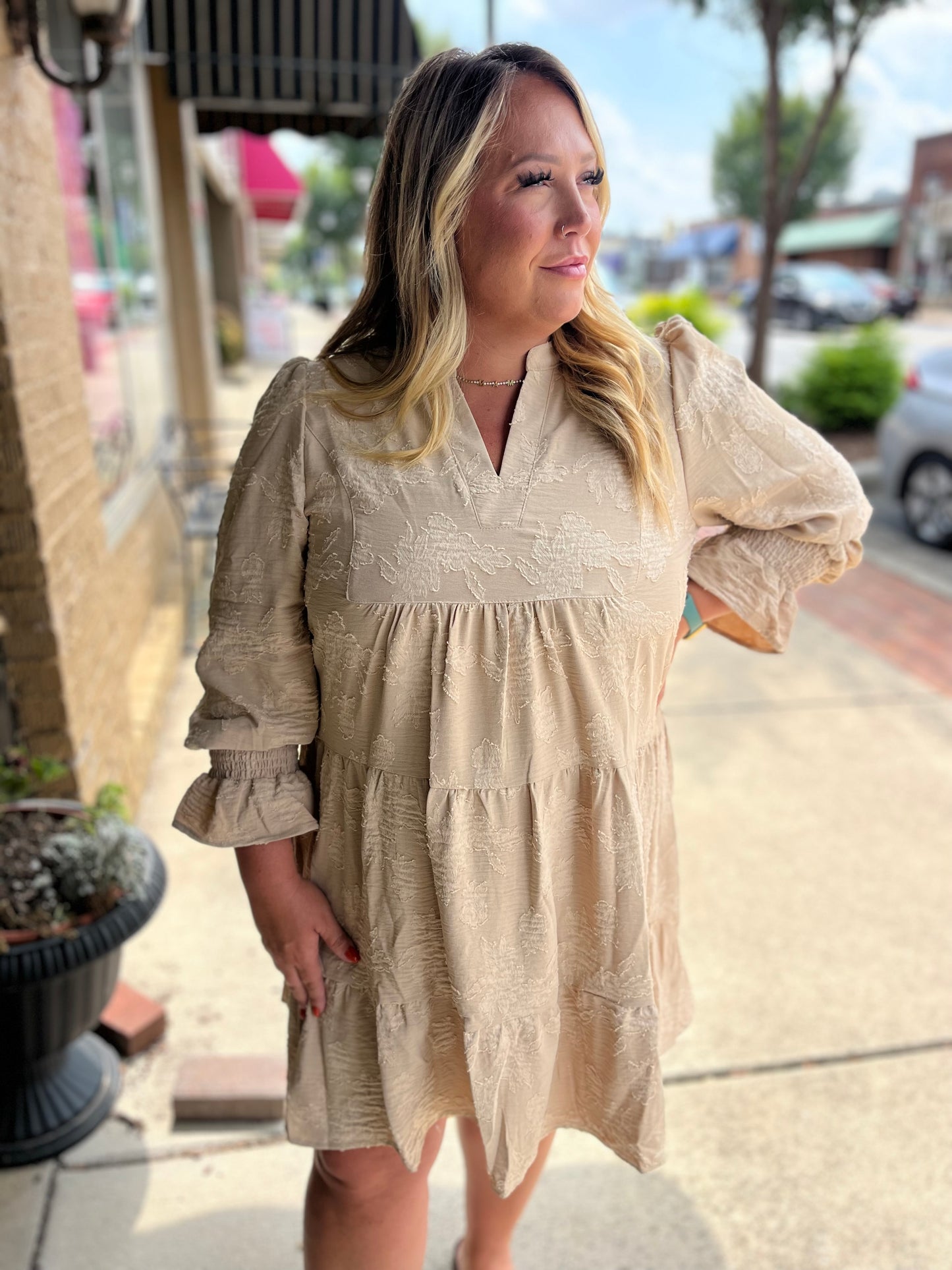 PLUS Umgee Jacquard Tiered Babydoll Dress