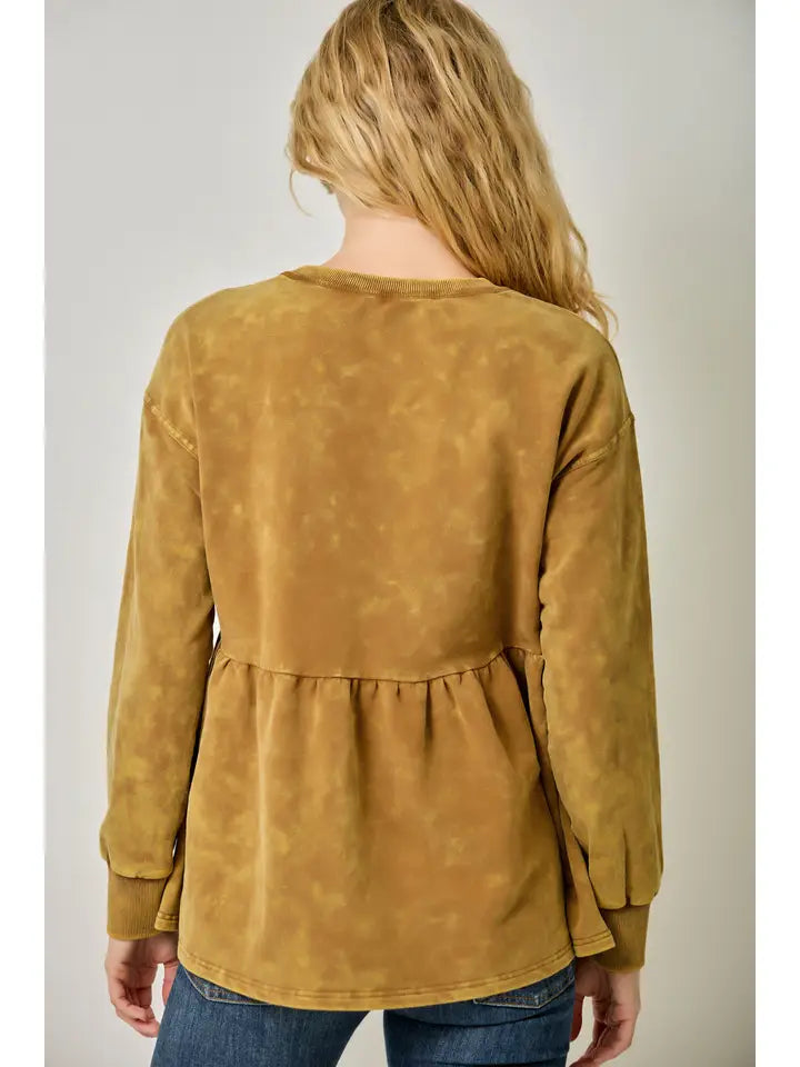 Mystree Washed Babydoll Sweatshirt - Toffee