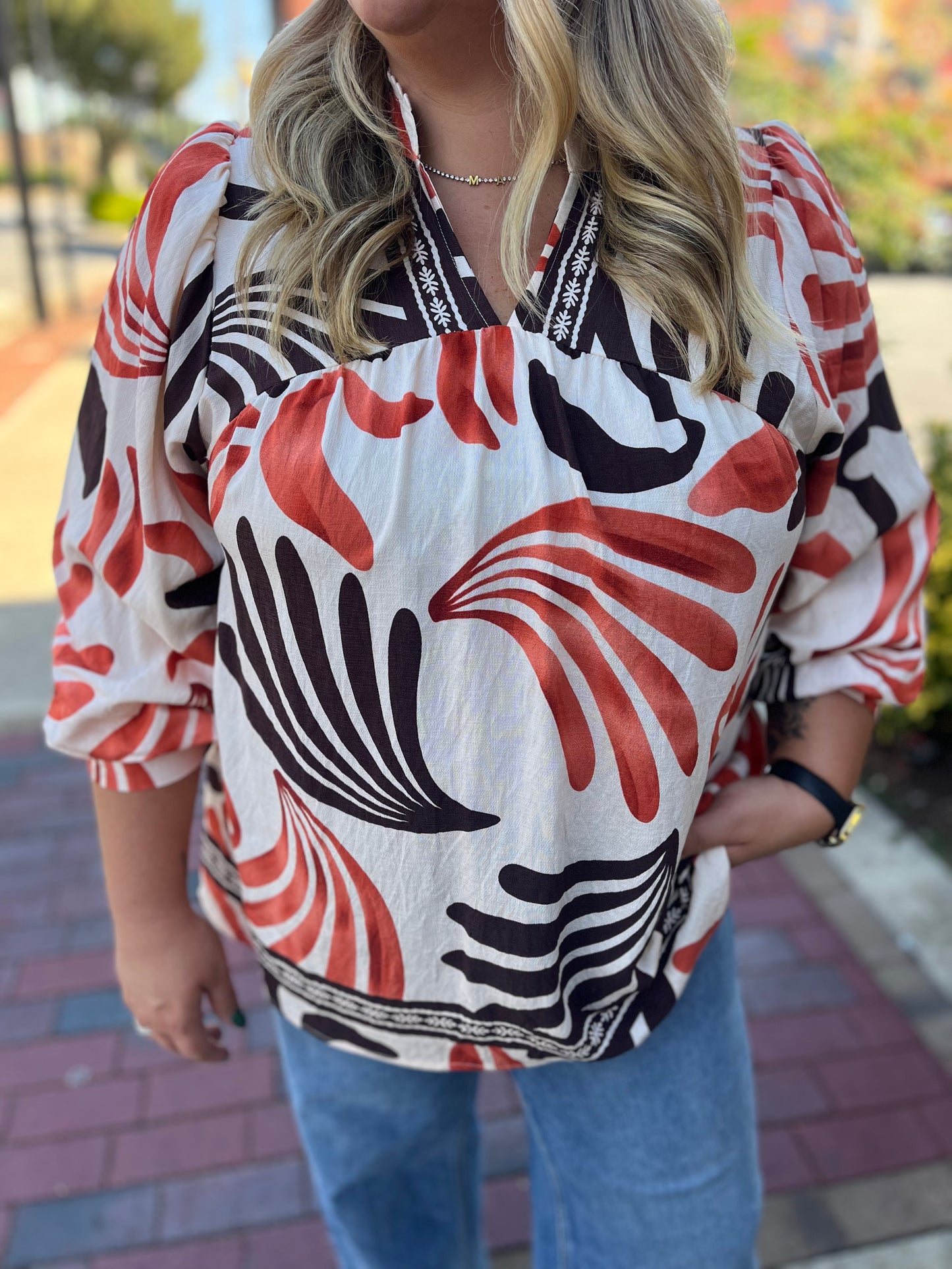 Umgee Boho Leaf Print Blouse – Relaxed & Flowing Tops