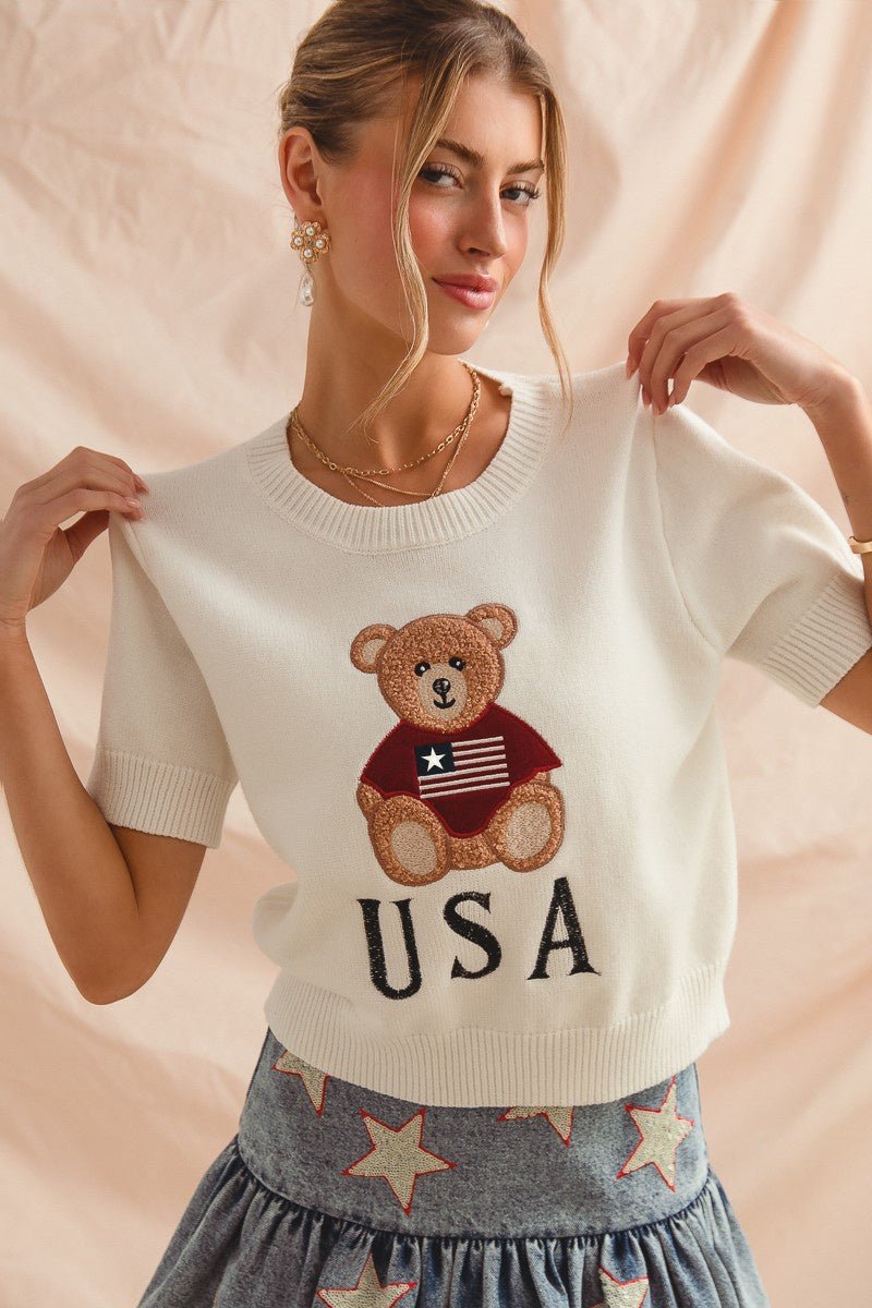 Teddy Bear USA Sweater Top