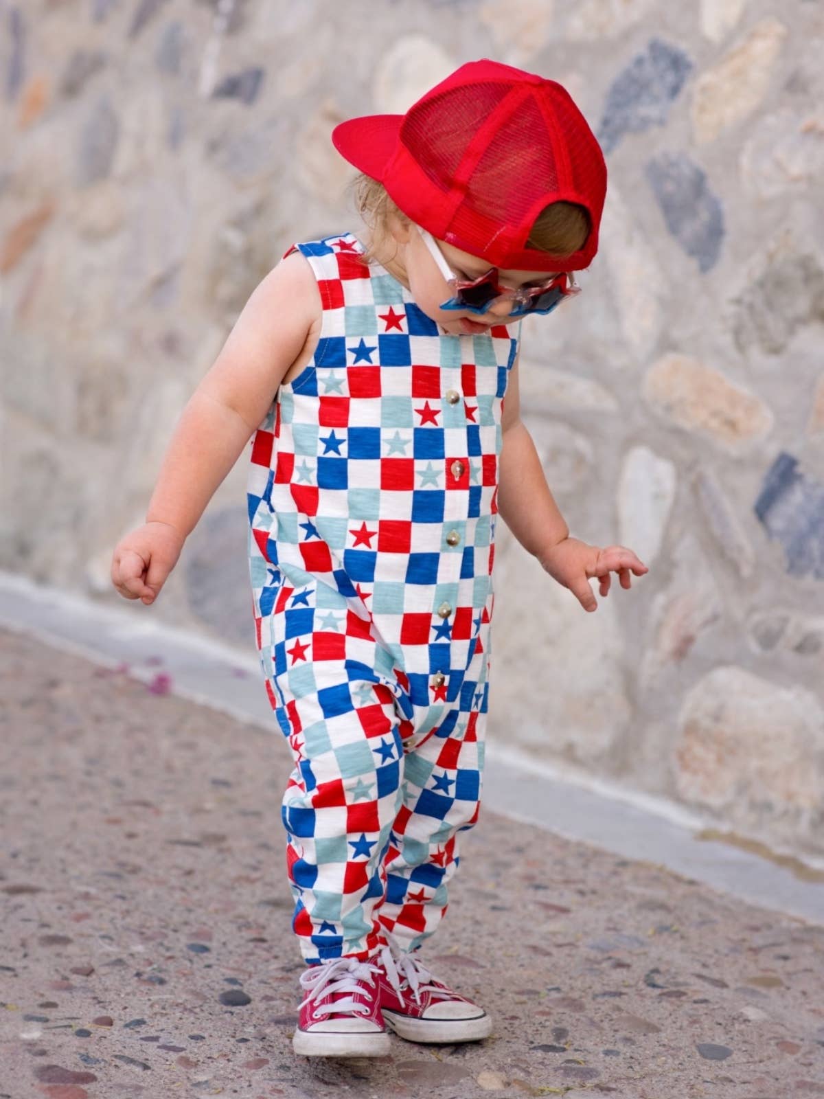 Red, White & Blue Checkerboard / Organic Bay Jumpsuit (Baby): 2Y SIIX Collection