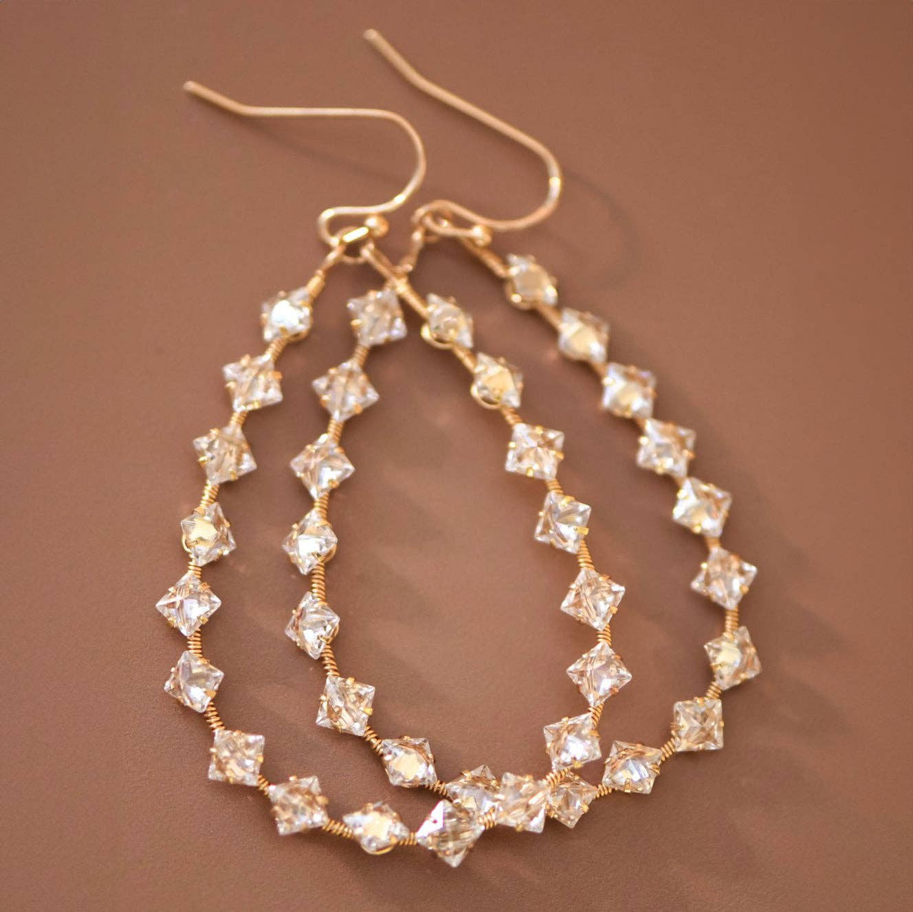 Wire Wrapped Zircon Crystal Teardrop Earrings