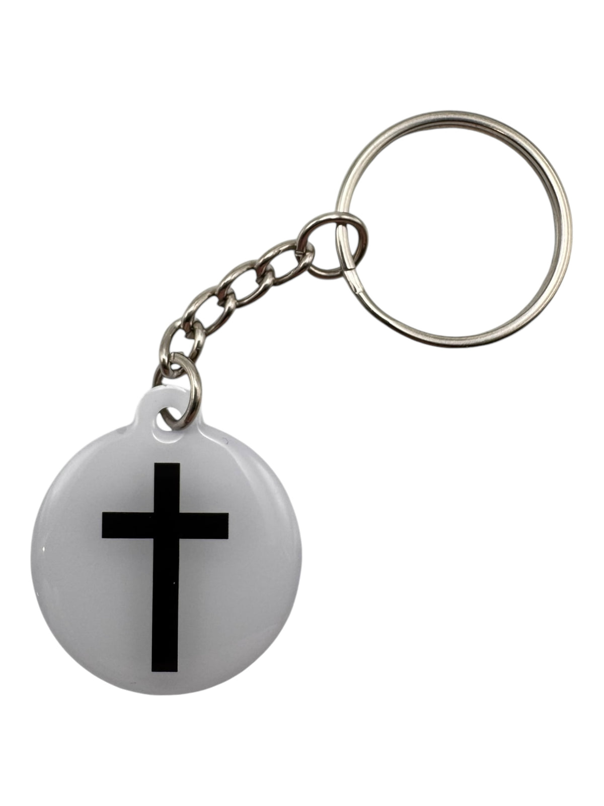 White + Cross Prayer Tag Keychain