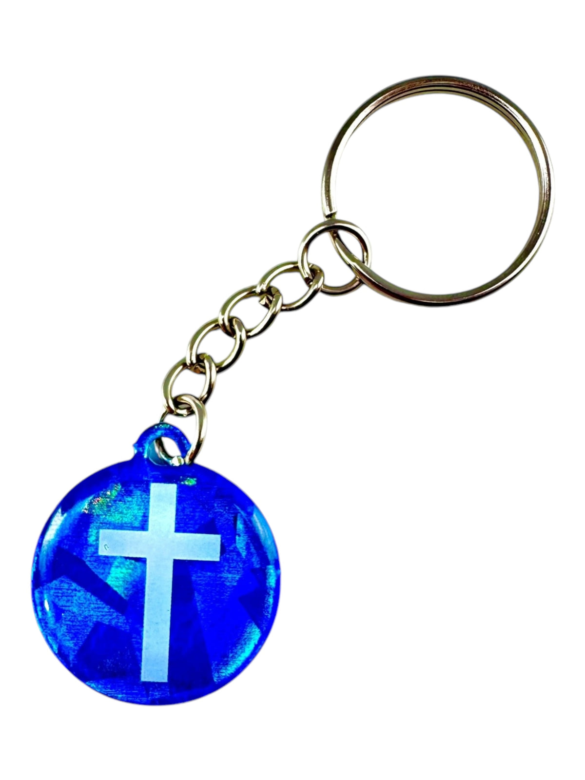 Blue Crystal + Cross Prayer Tag Keychain