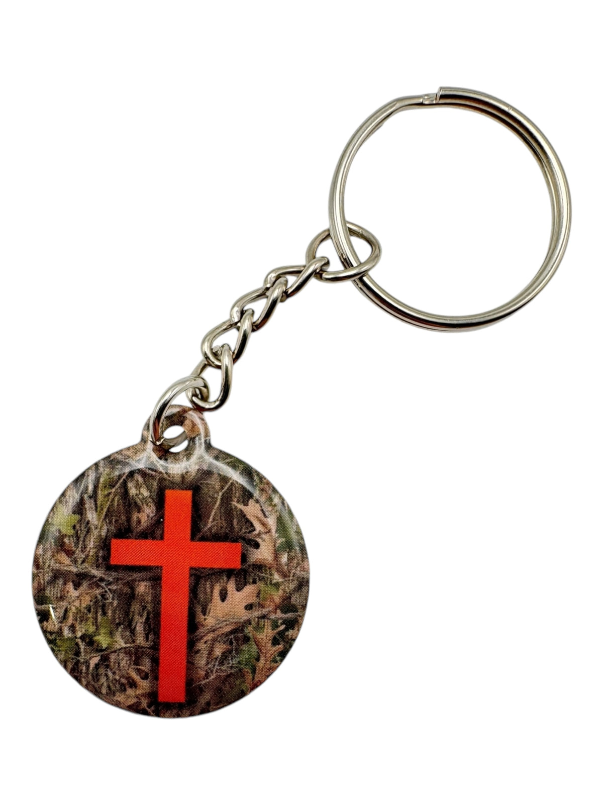 Forest Camo + Cross Prayer Tag Keychain