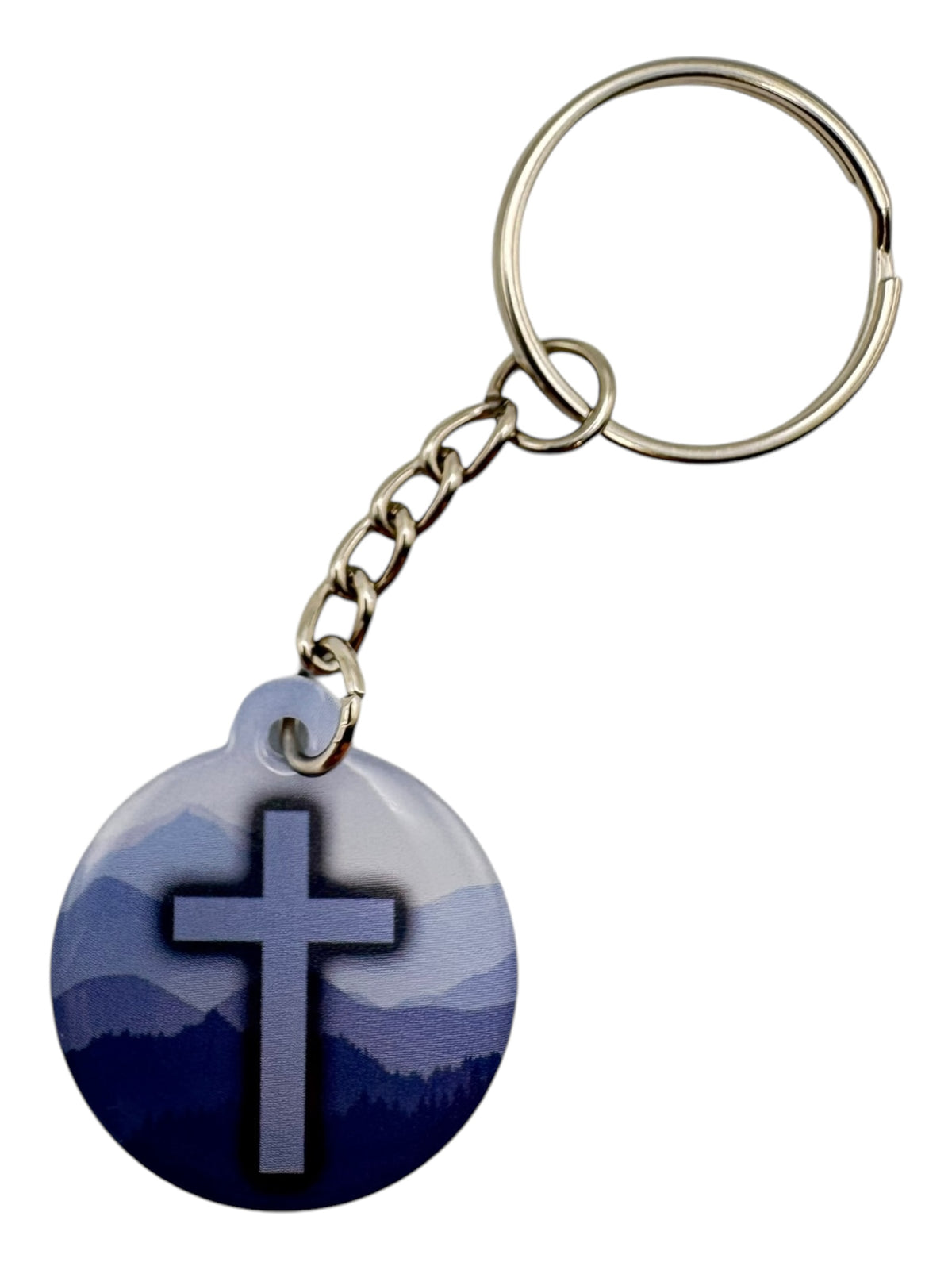Blue Mountains + Cross Prayer Tag Keychain
