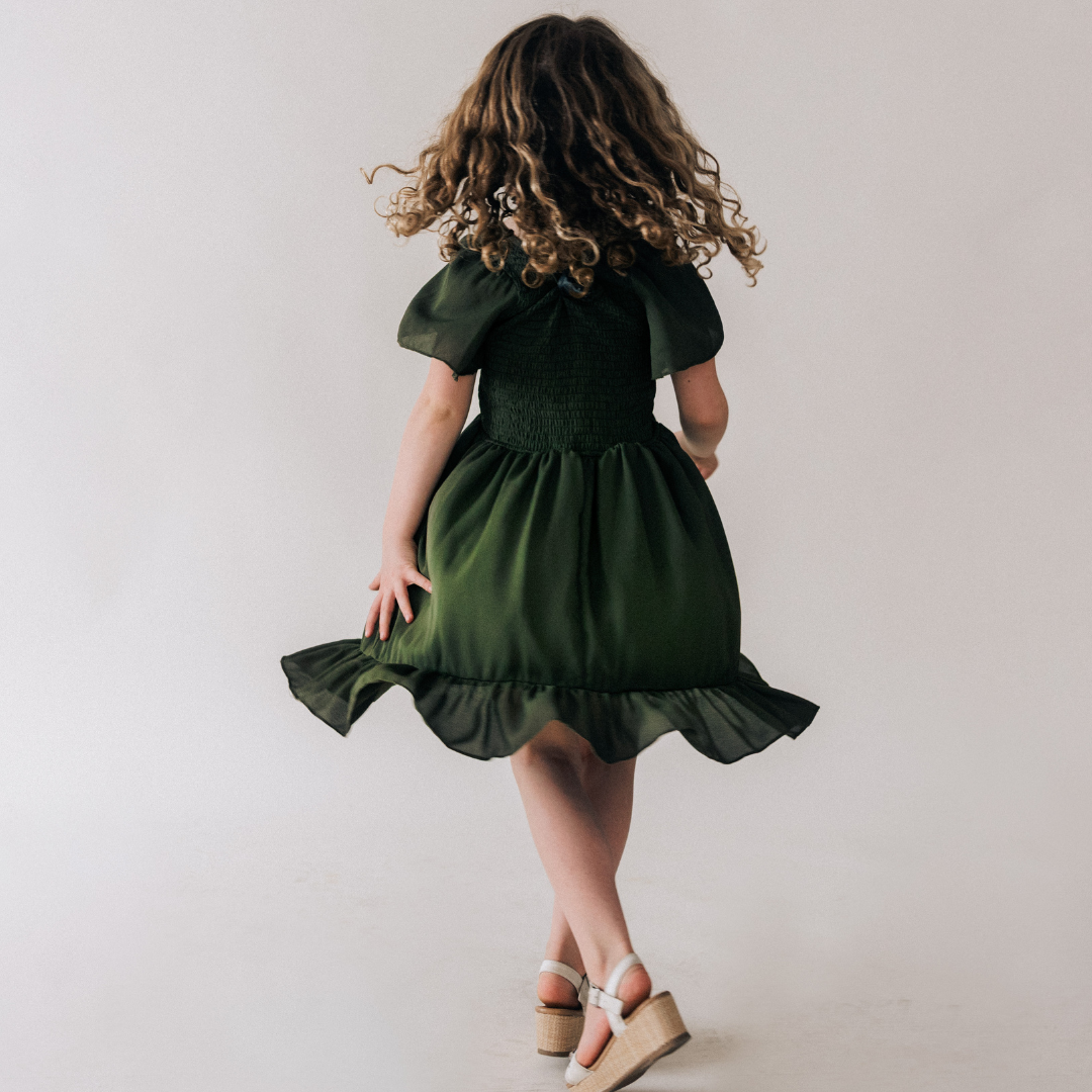 Dark Green Chiffon Dress - Child: 8-9Y