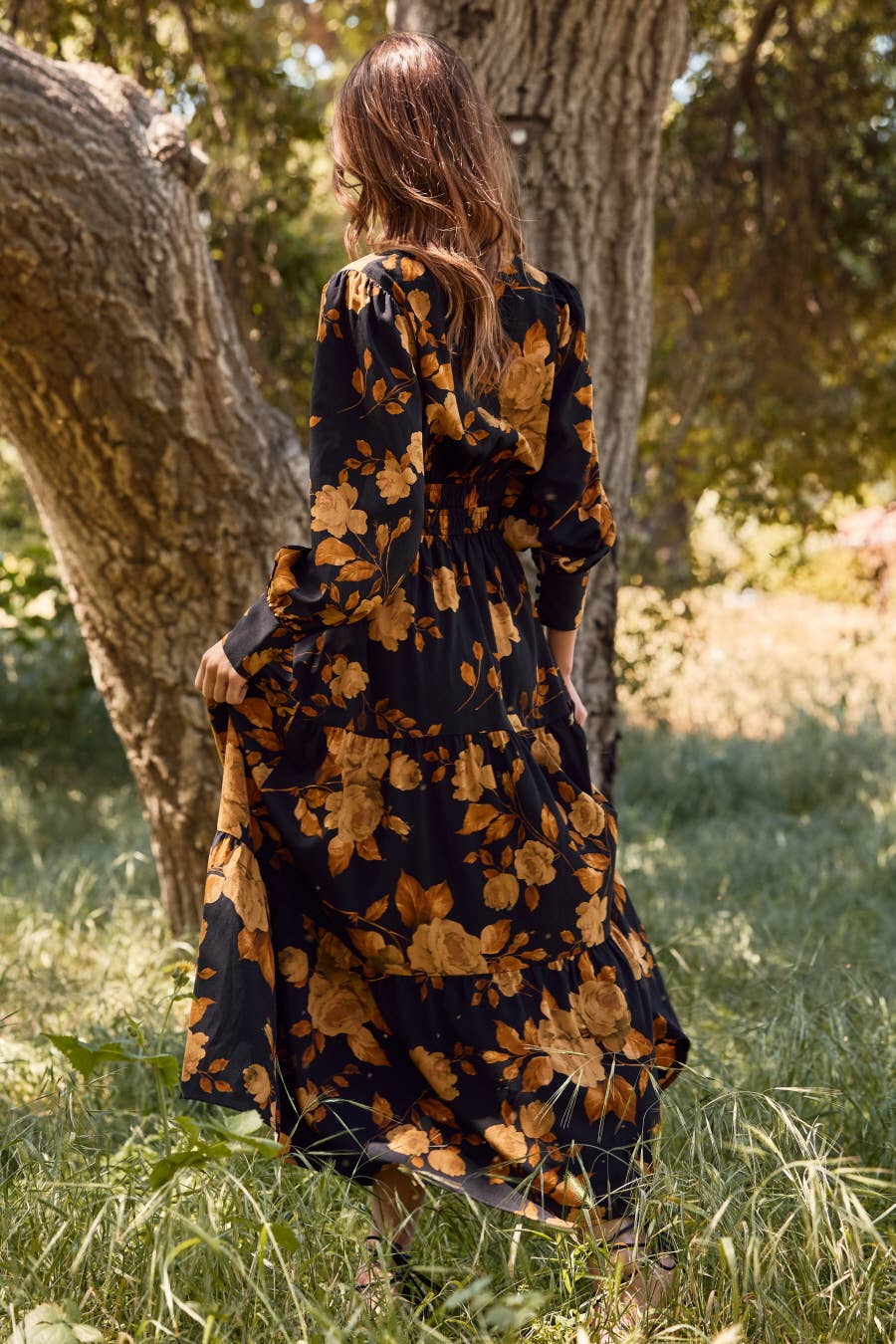 Oddi Black Floral Mix Tiered Maxi Dress