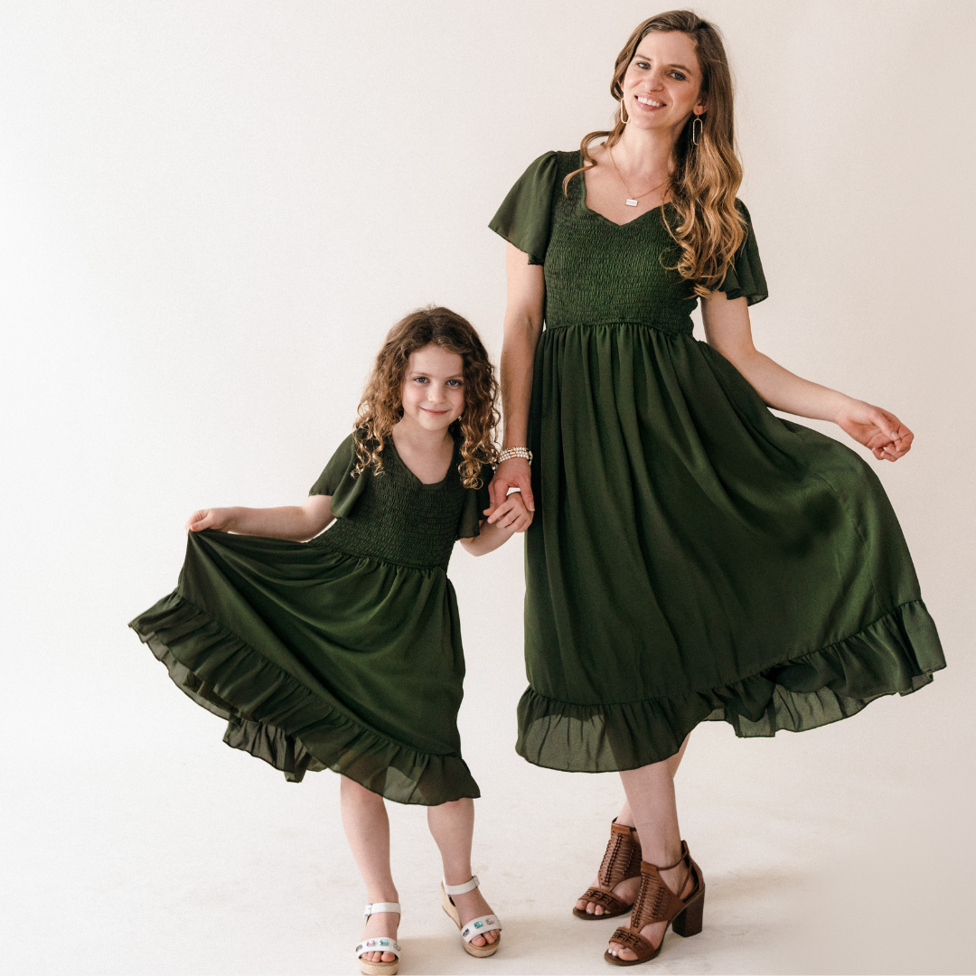 Dark Green Chiffon Dress - Child: 12-18M