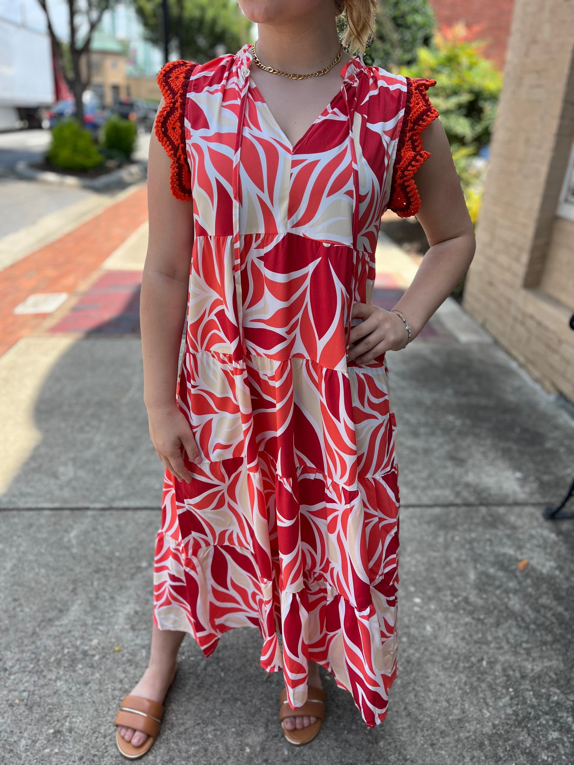Umgee Women's Tropical Tiered Midi Dress Umgee