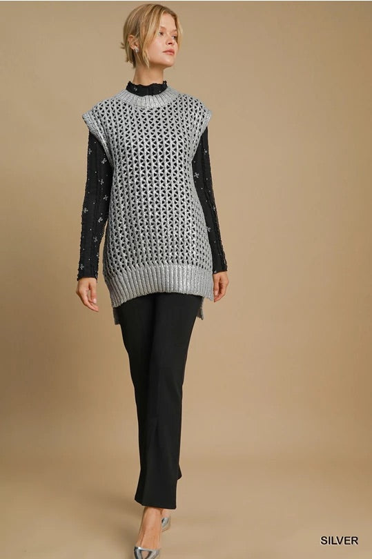 Umgee Metallic Foil Sweater Tunic Umgee