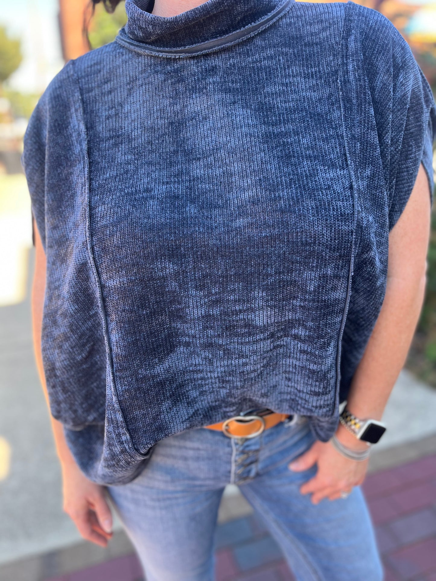 Umgee Soft Knit Mock Neck Pullover Poncho Top
