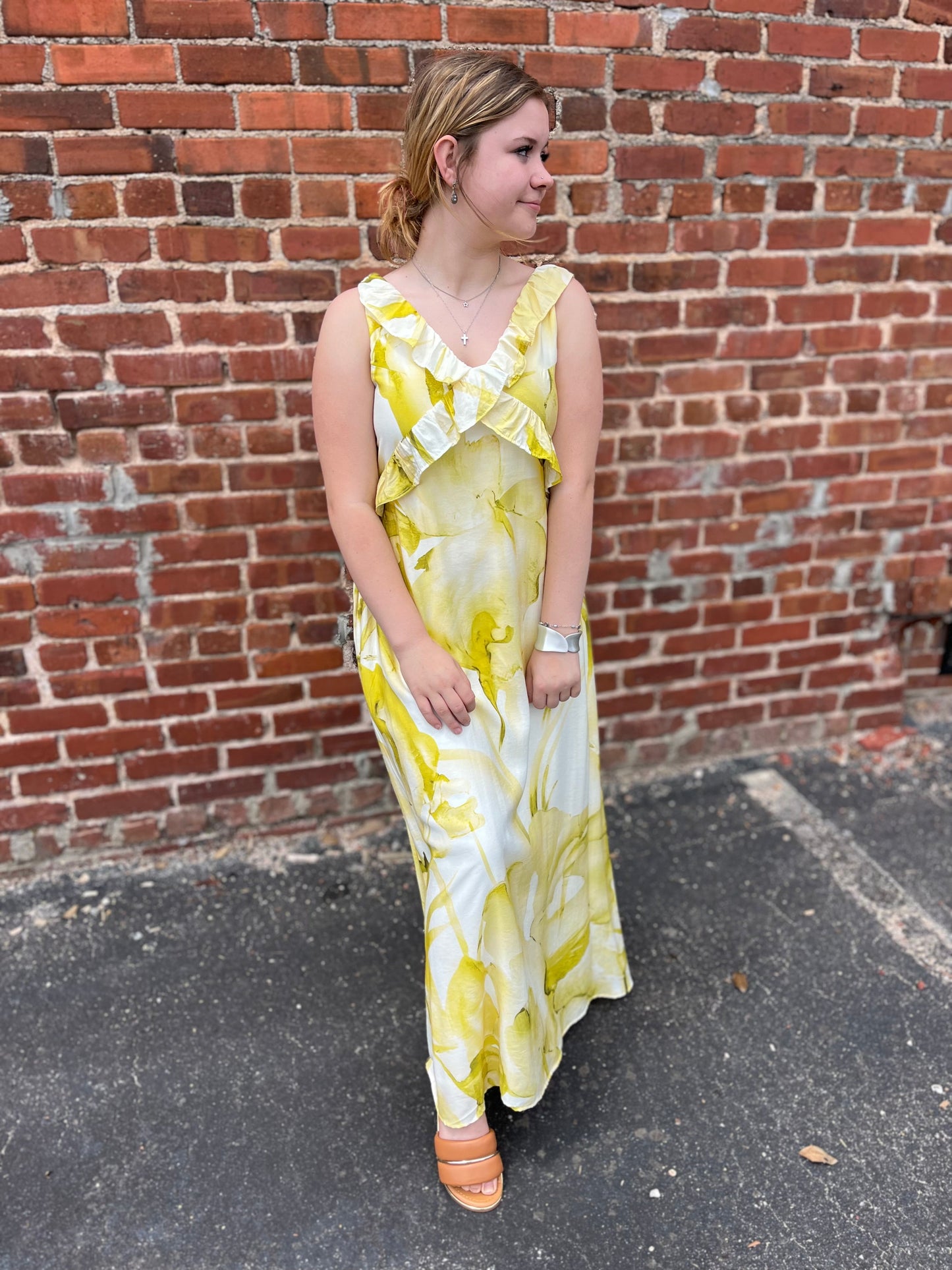 Watercolor Floral Ruffled Maxi Dress Hayden