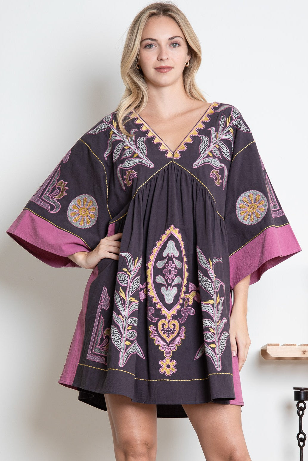 Olivia Floral Embroidered V-Neck Mini Dress