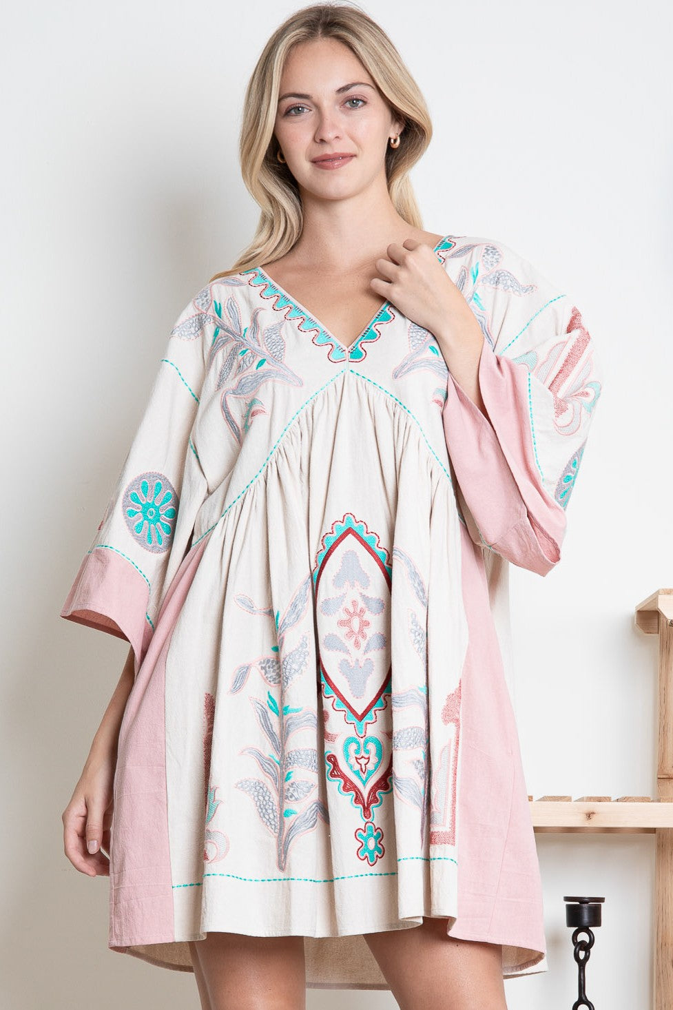 Olivia Floral Embroidered V-Neck Mini Dress