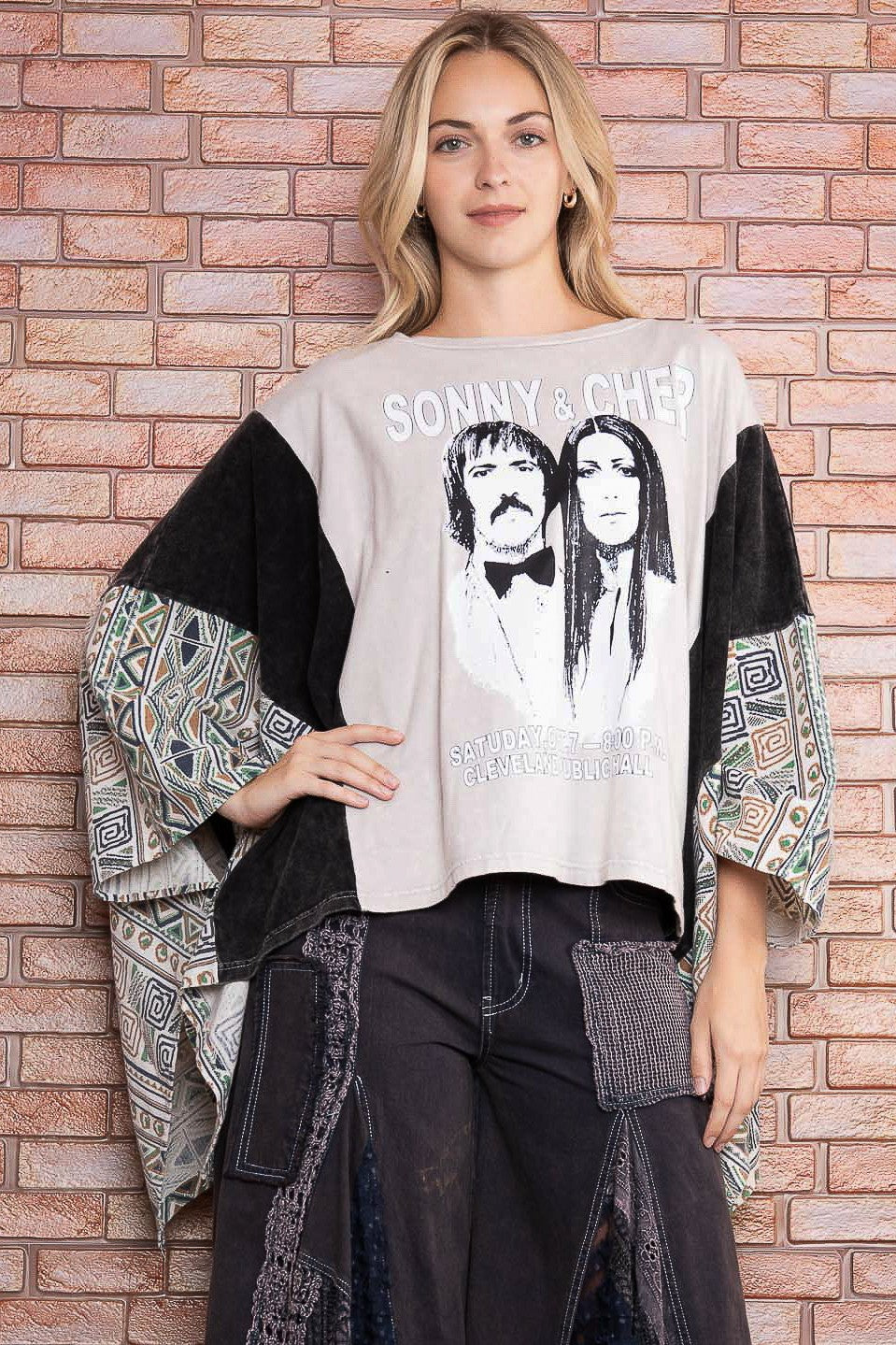 Sonny and Cher Print Pancho Sleeve Top BlueVelvet