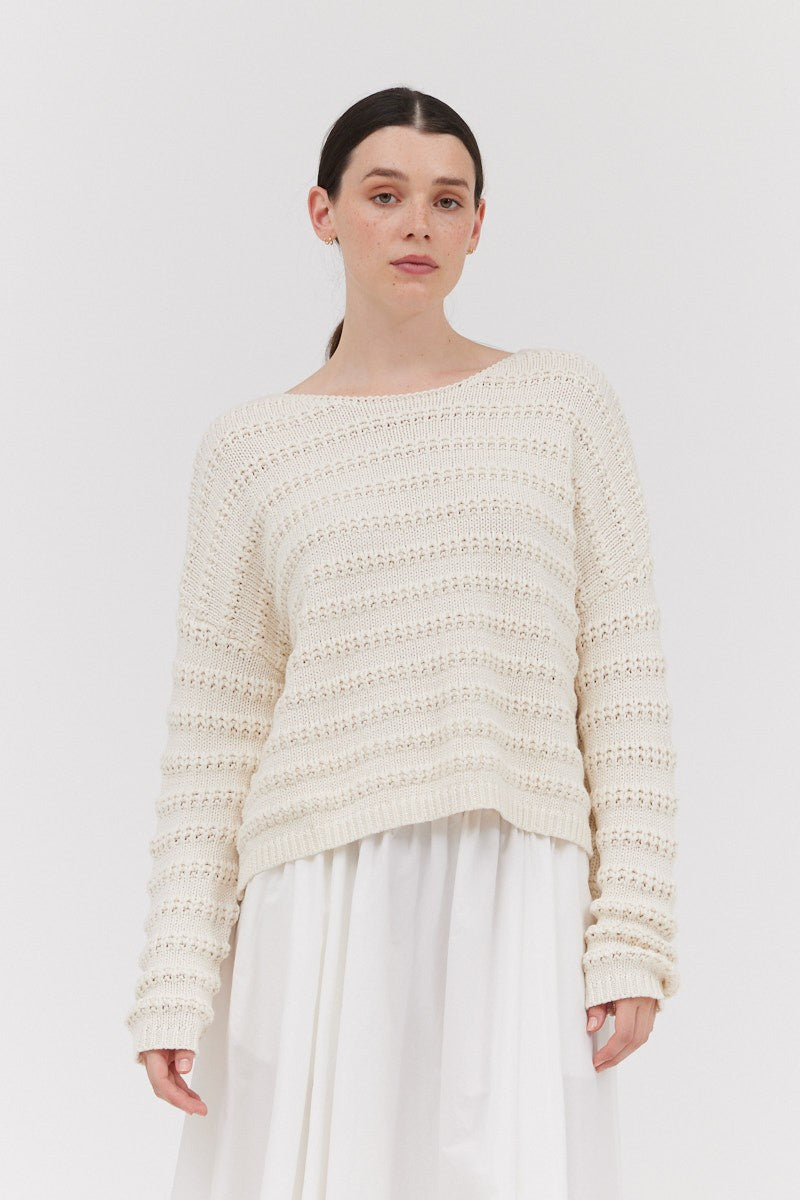 Ivory Cotton Loose Sweater Top