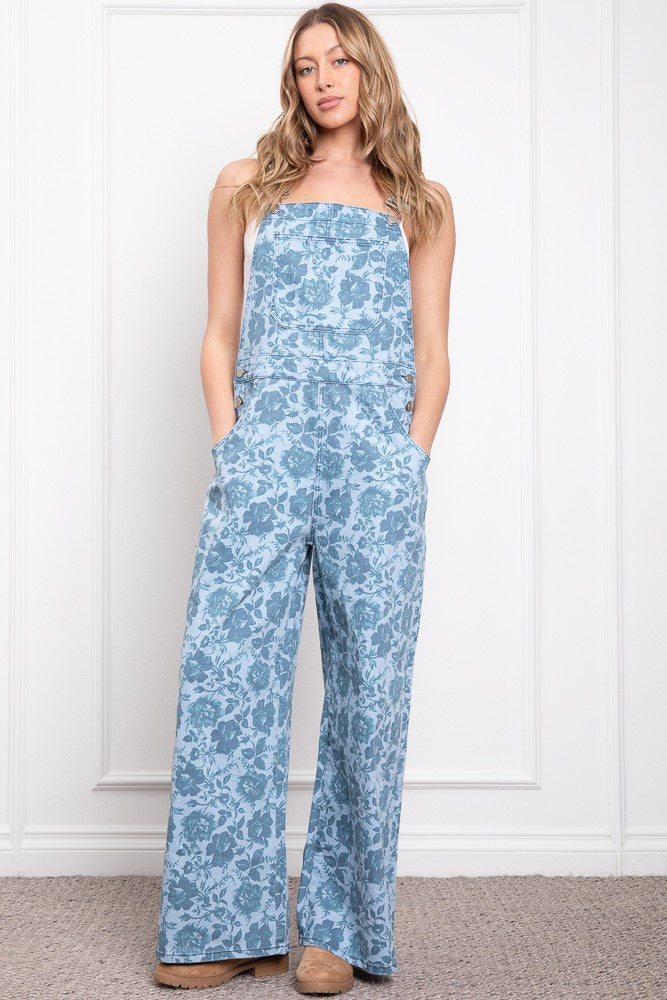 Blue Floral Stretchy Overalls BlueVelvet