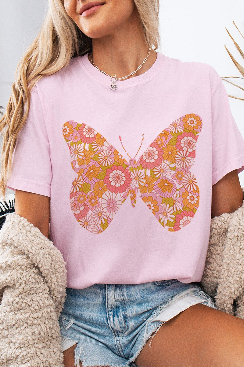 Butterfly Flowers Comfort Colors Tee Golden Rose