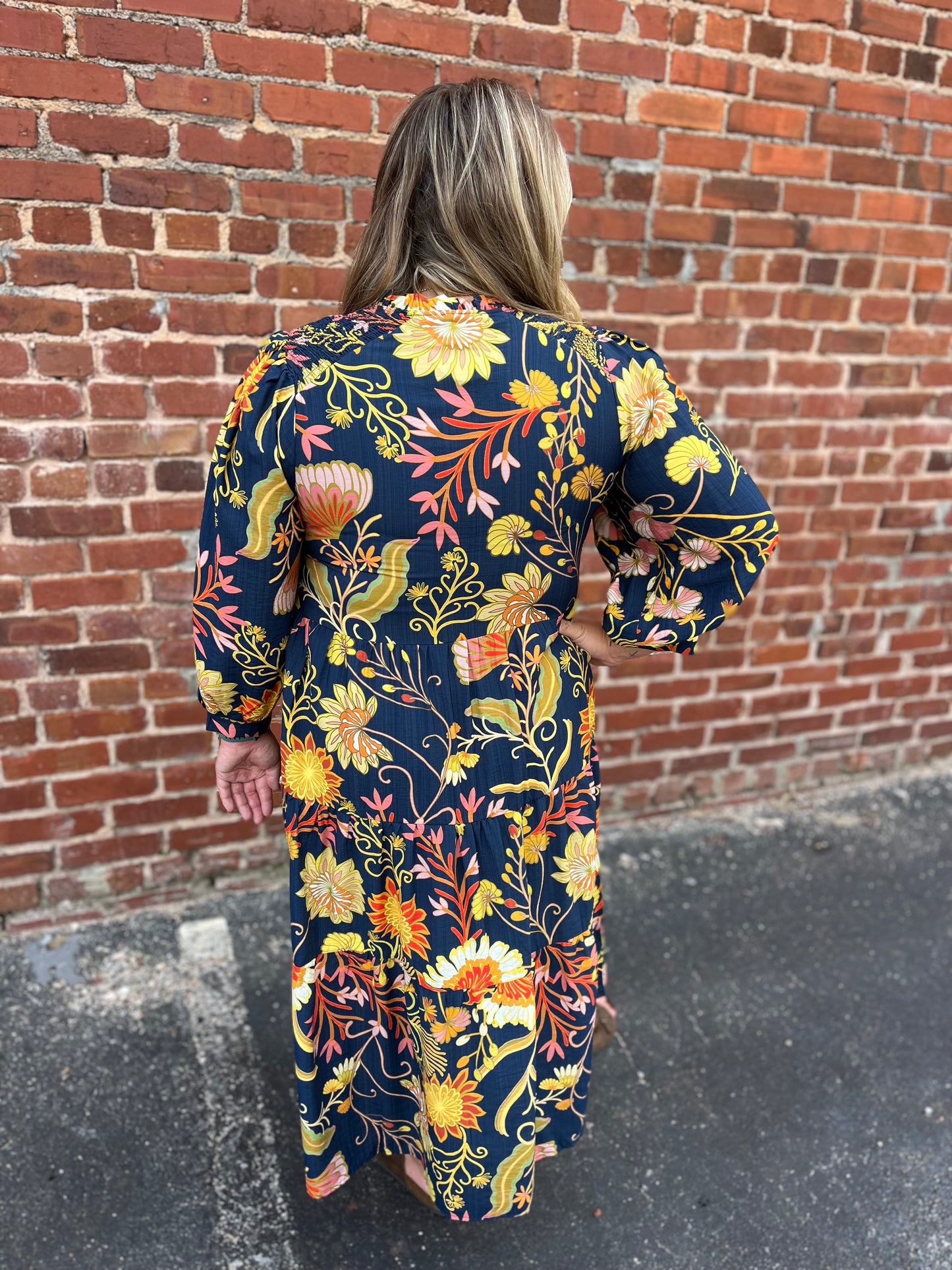 PLUS Umgee Copyright Mix Floral Tiered Midi Dress