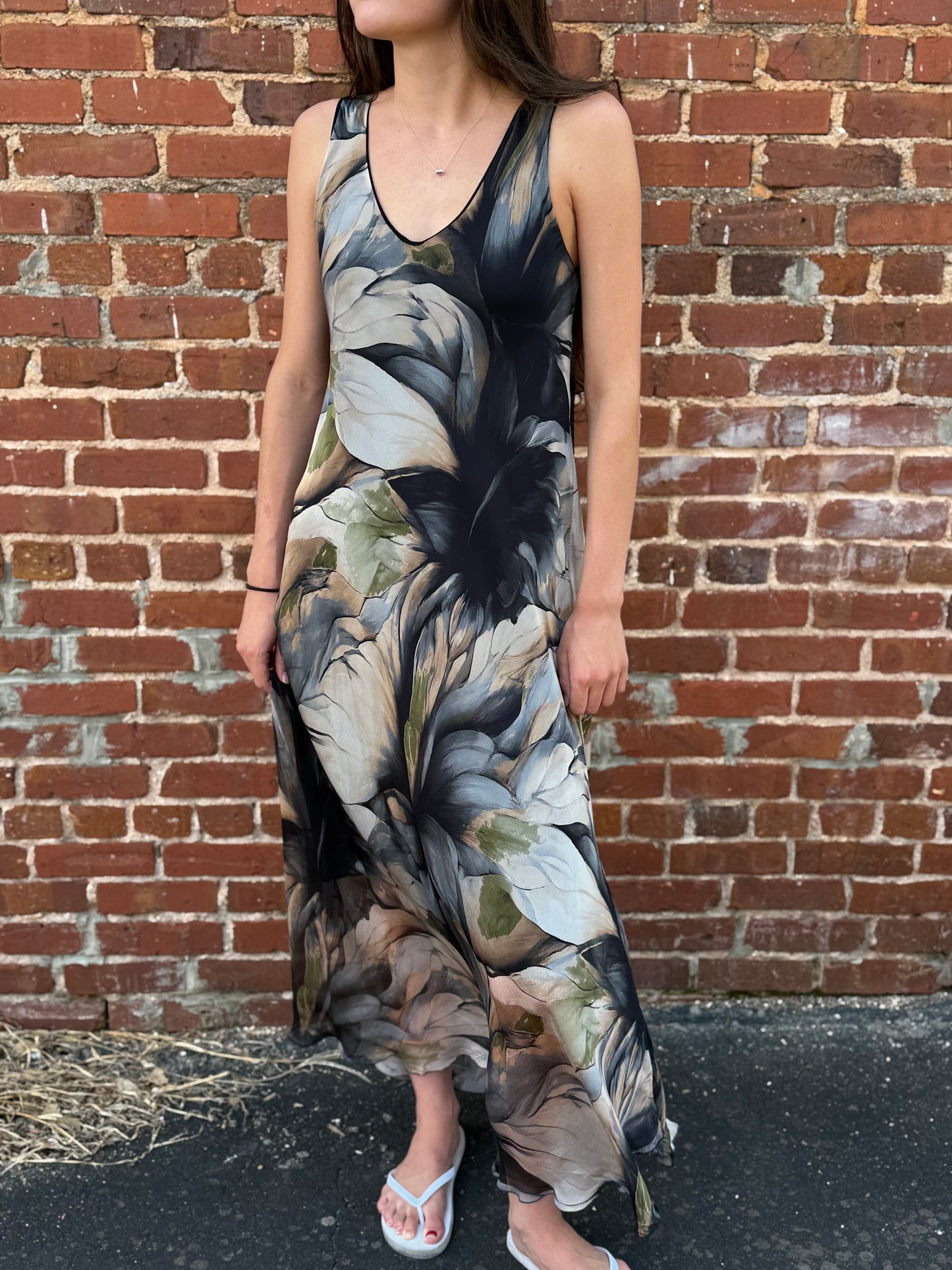 Italian Smoky Magnolia Silk Tank Dress with Liner - ONE SIZE