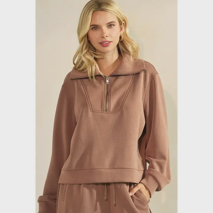 Cloud Knit Half-Zip Sweatshirt with Oversized Collar – Ultra Soft Scuba Fleece