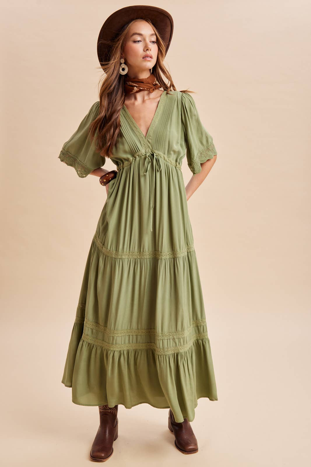 Eucalyptus Tencel Lace Trim Maxi Dress