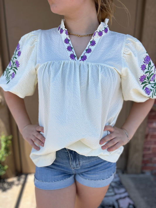 Umgee Embroidered Bloom Textured Blouse Umgee