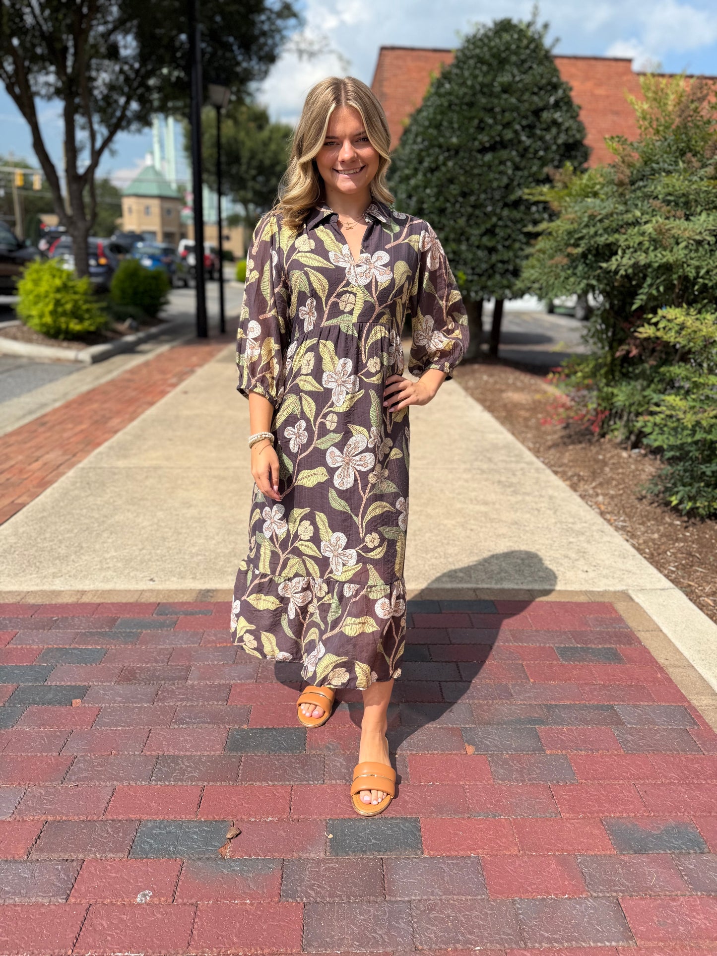 Umgee Mix Floral Tiered Midi Dress