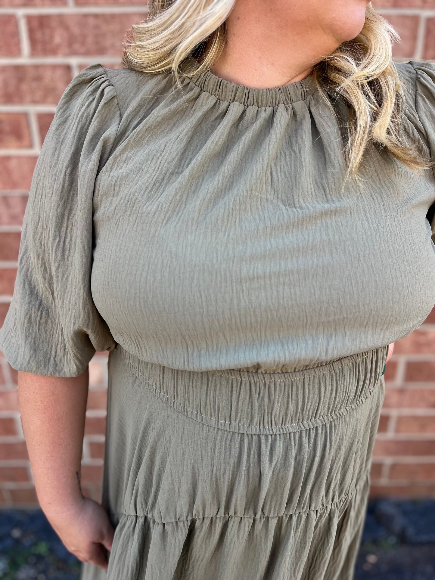 PLUS Dusty Sage Solid Woven Tiered Maxi Dress