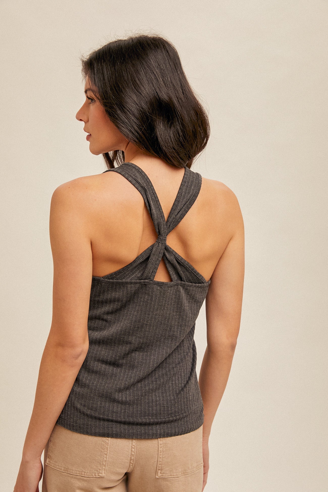 Tie Back Detailed Rib Tank Hem & Thread