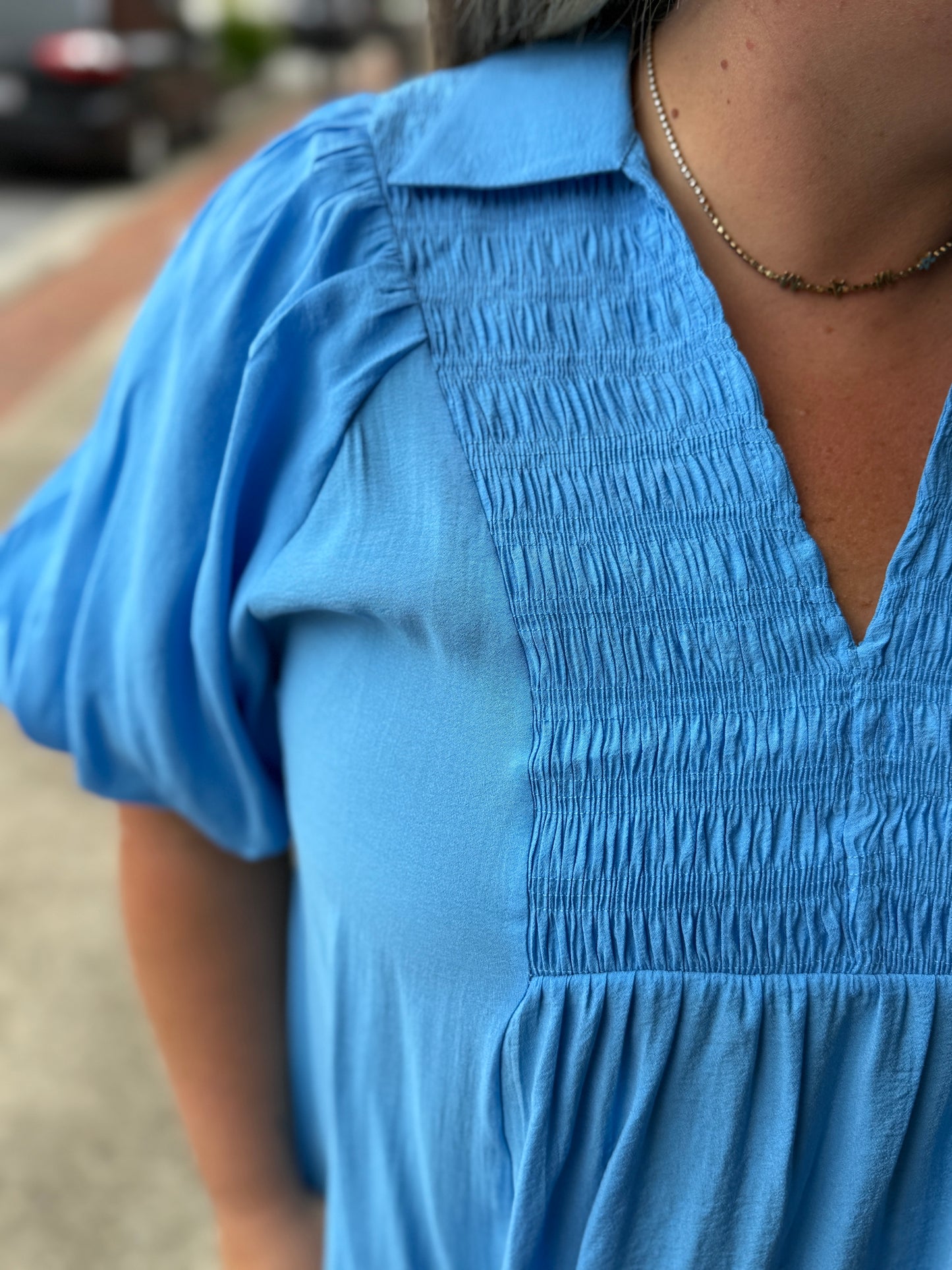 PLUS Umgee Exaggerated Bubble Sleeve Smocked Yoke Top