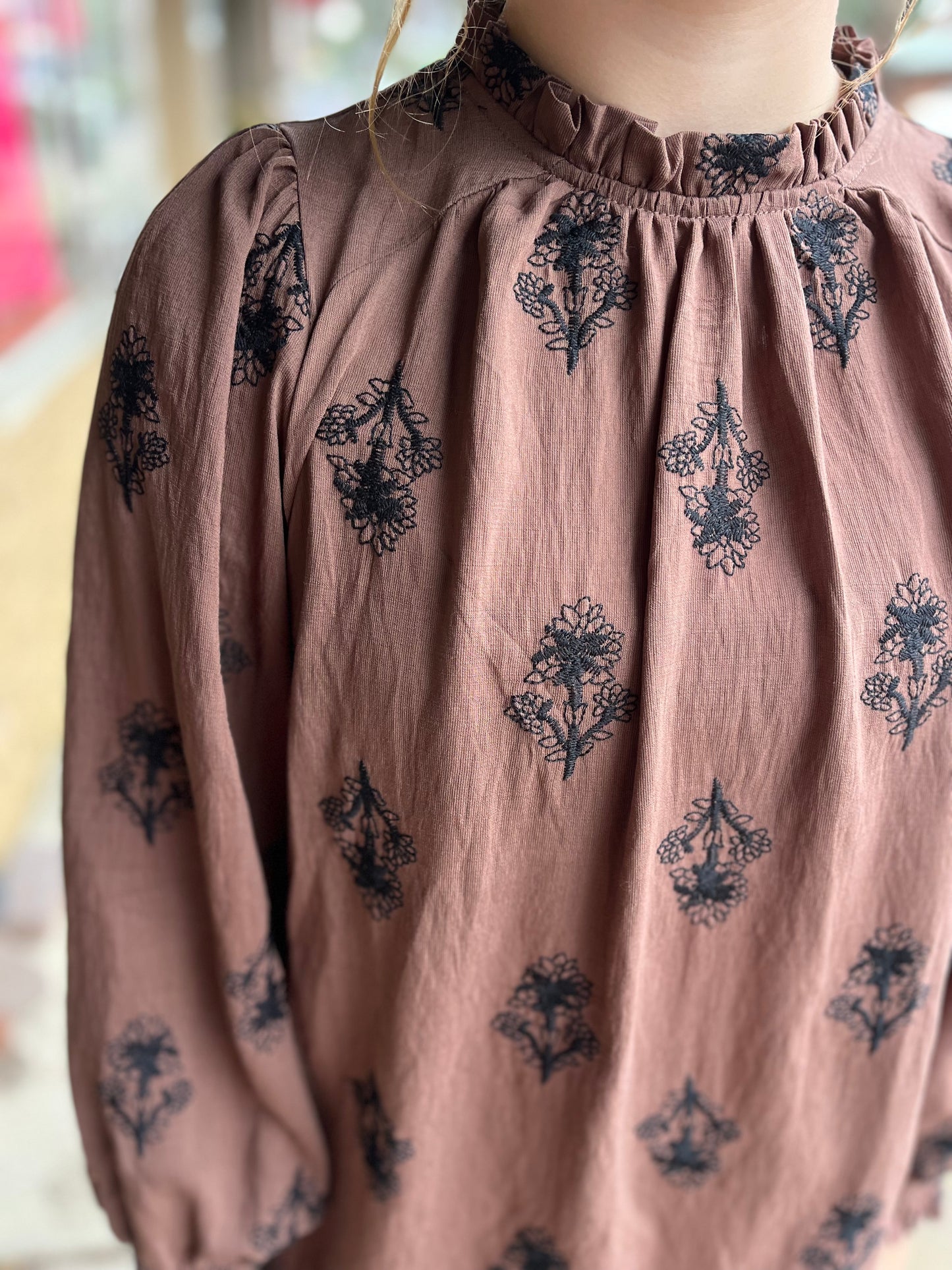 Umgee Embroidered Long Sleeve Mini Dress with Ruffle Trim