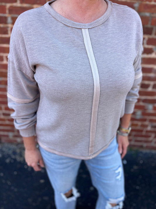 Staccato Mocha Edge Cut Detail Pullover