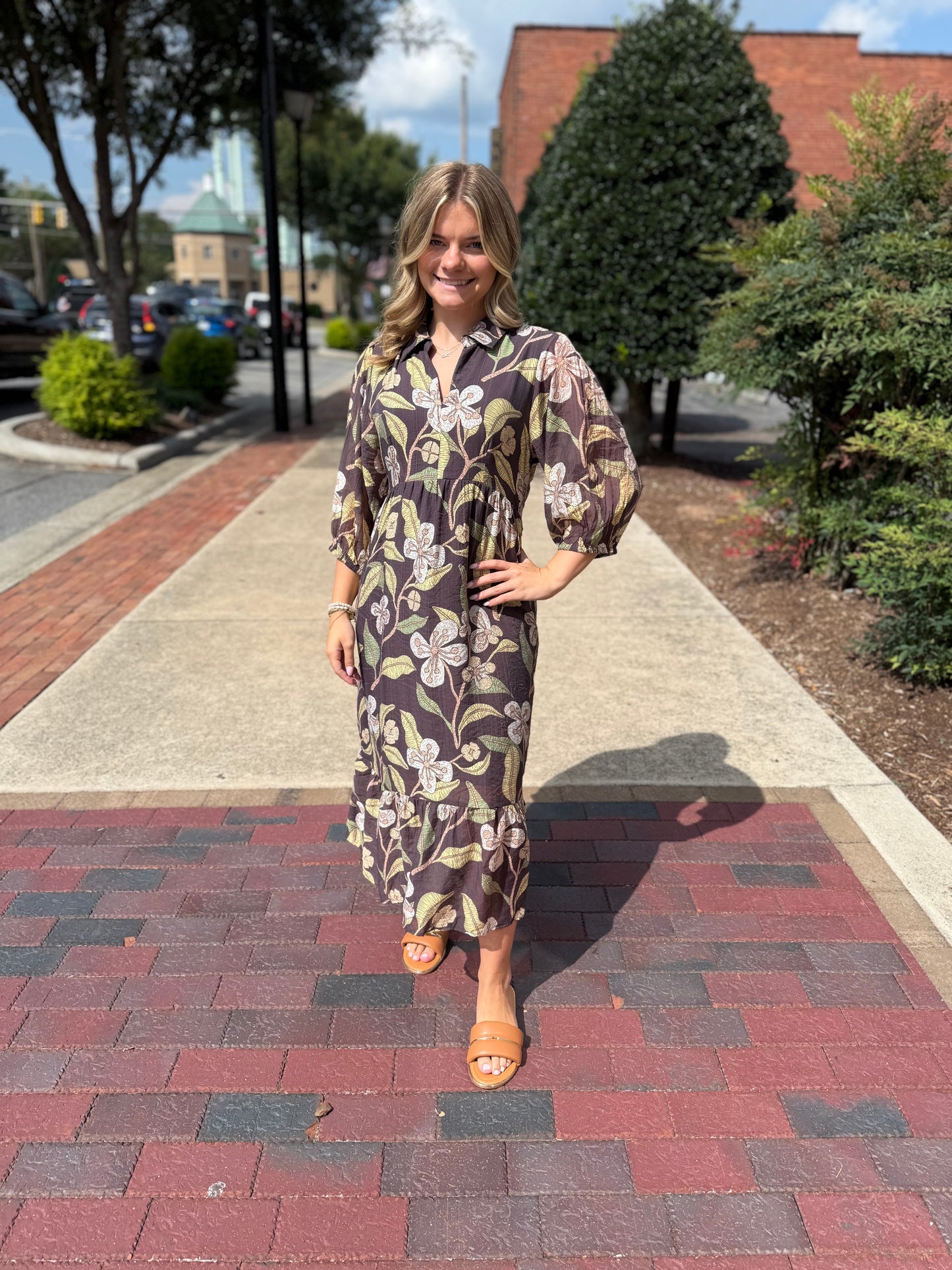 Umgee Mix Floral Tiered Midi Dress