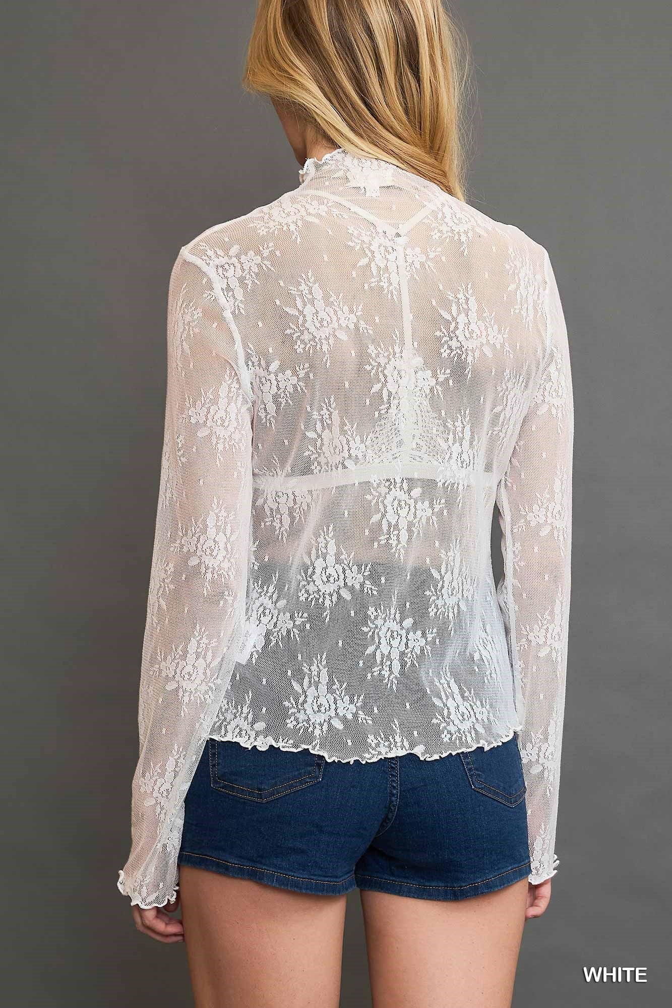 Umgee Floral Lace Long Sleeve Top – Layering Essential - White