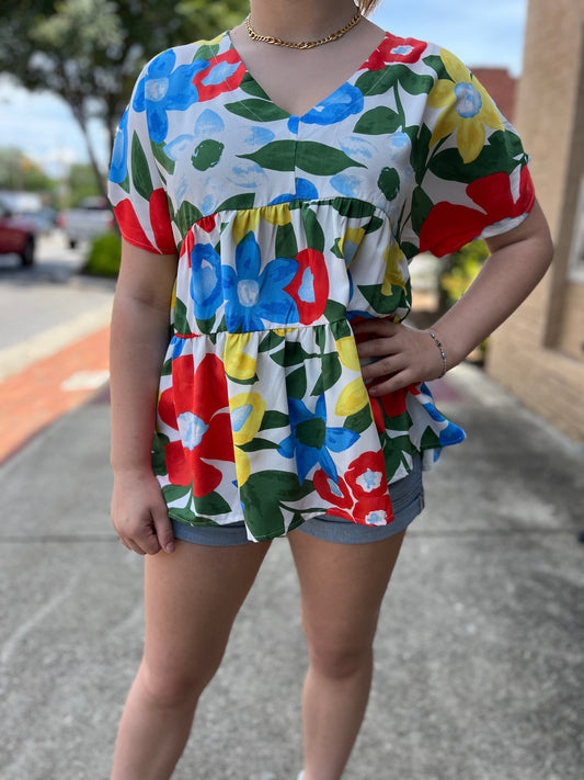Umgee Floral Print Babydoll Tiered Top Umgee
