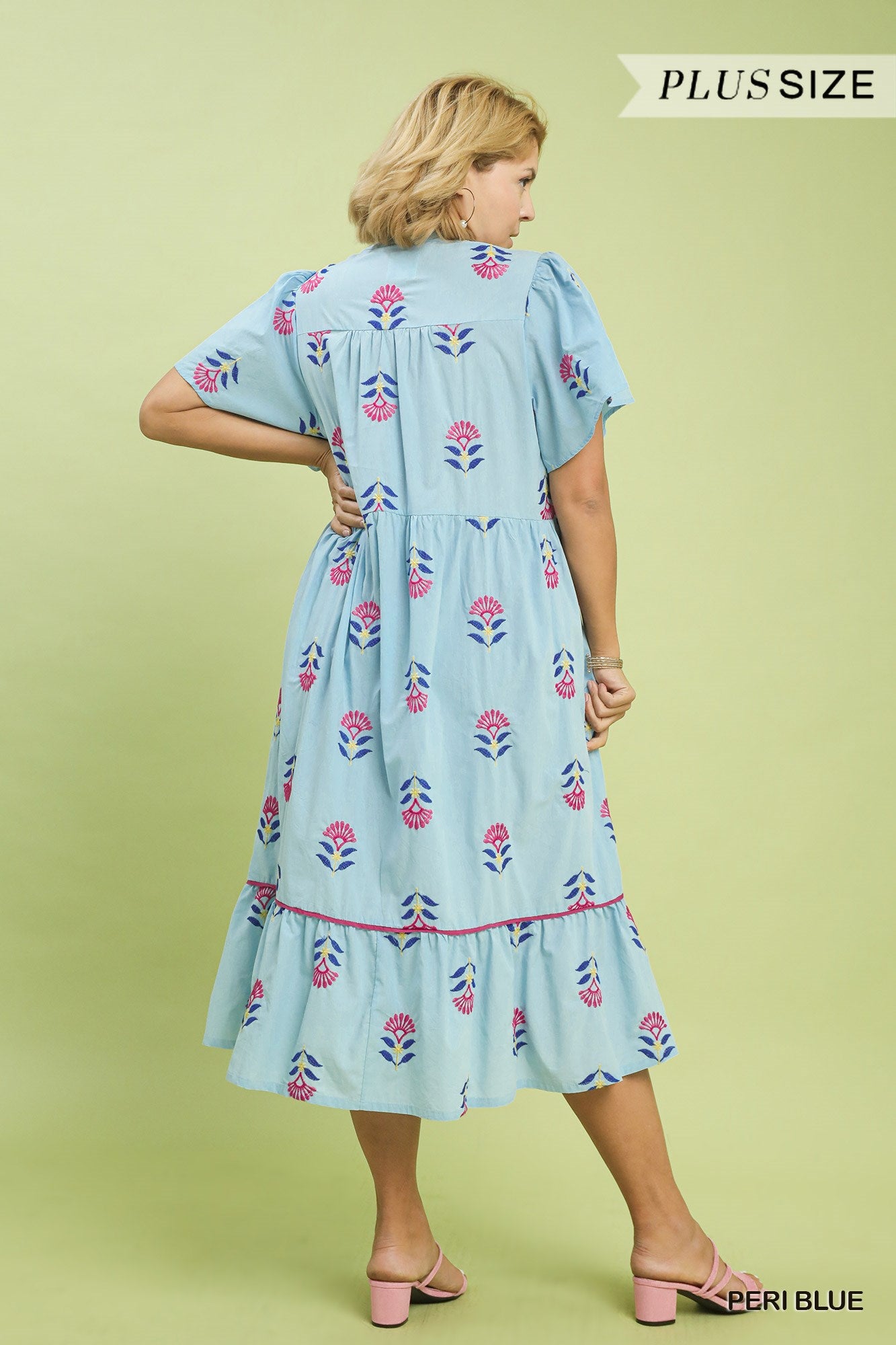 PLUS Umgee Embroidered Tiered Midi Dress – Periwinkle Blue