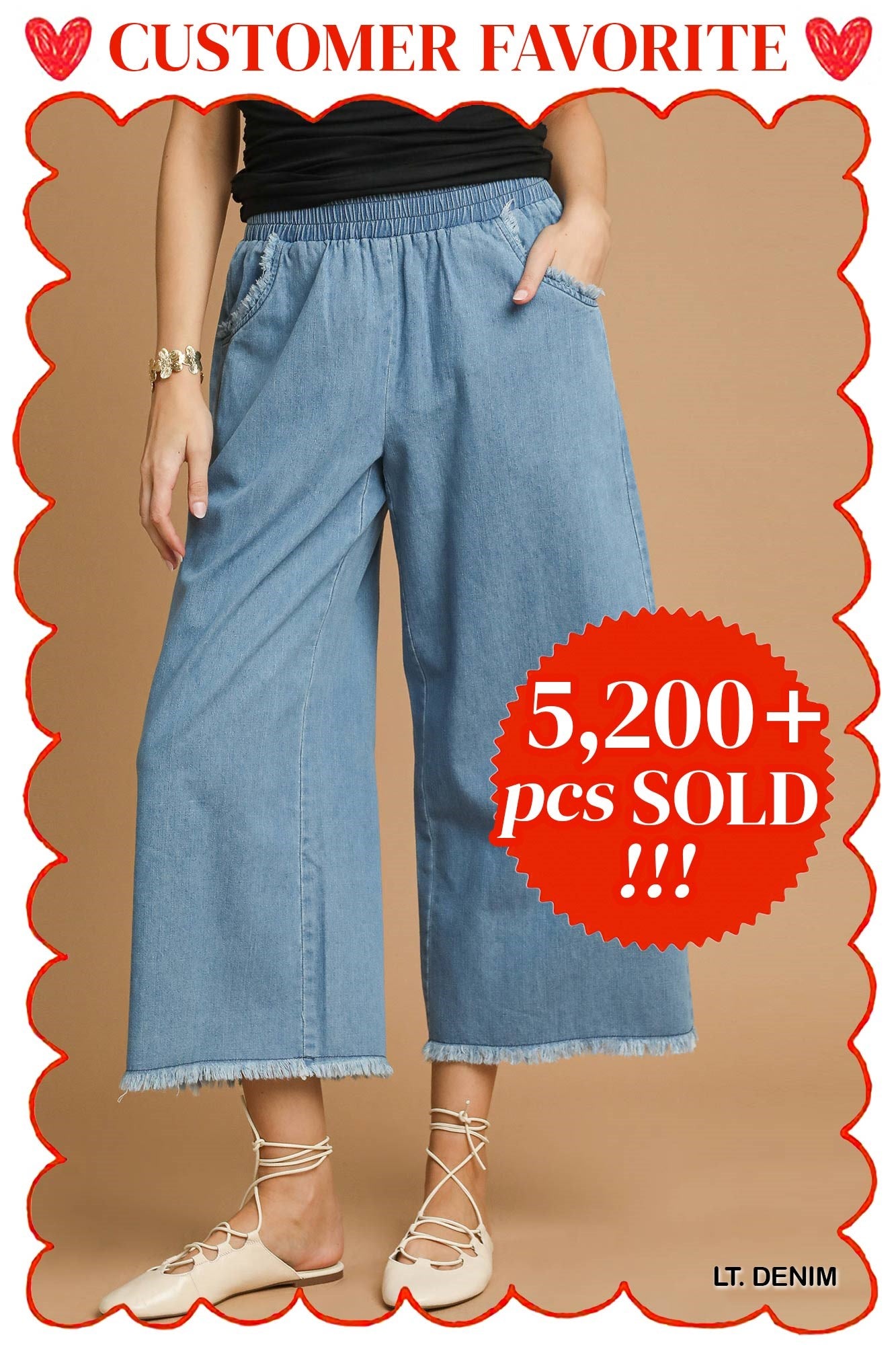 Umgee Light Denim Wide-Leg Pants