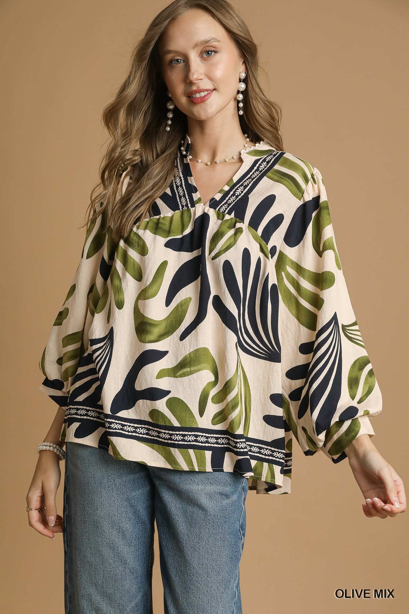 Umgee Boho Leaf Print Blouse – Relaxed & Flowing Tops