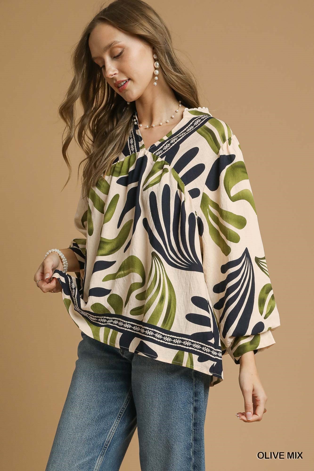 Umgee Boho Leaf Print Blouse – Relaxed & Flowing Tops