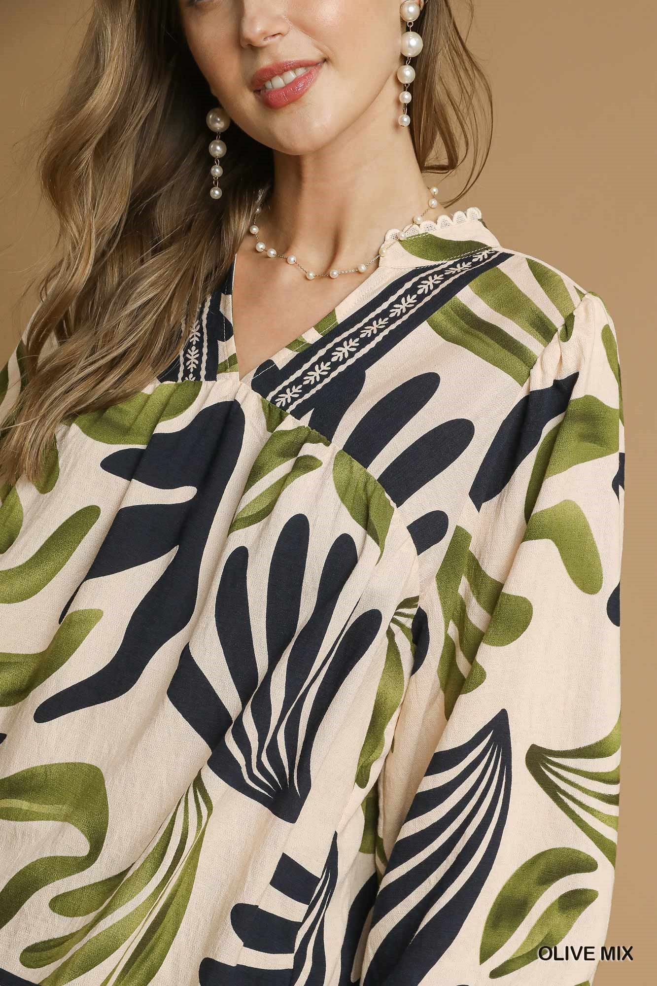 Umgee Boho Leaf Print Blouse – Relaxed & Flowing Tops