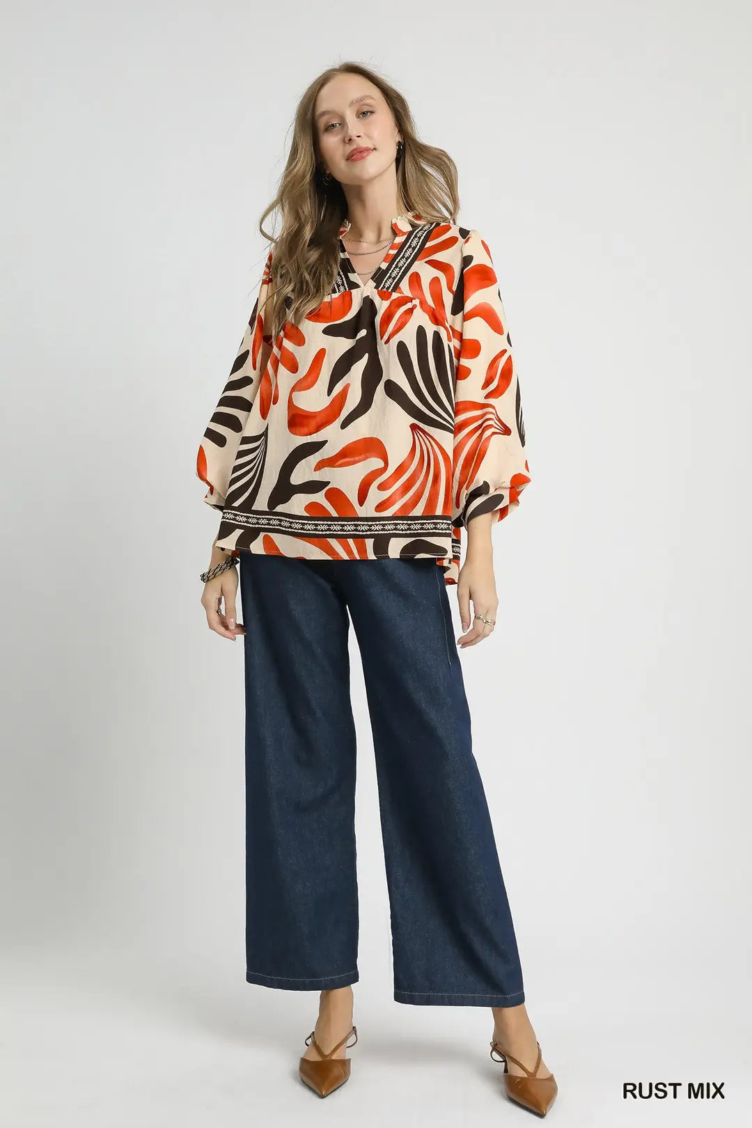 Umgee Boho Leaf Print Blouse – Relaxed & Flowing Tops