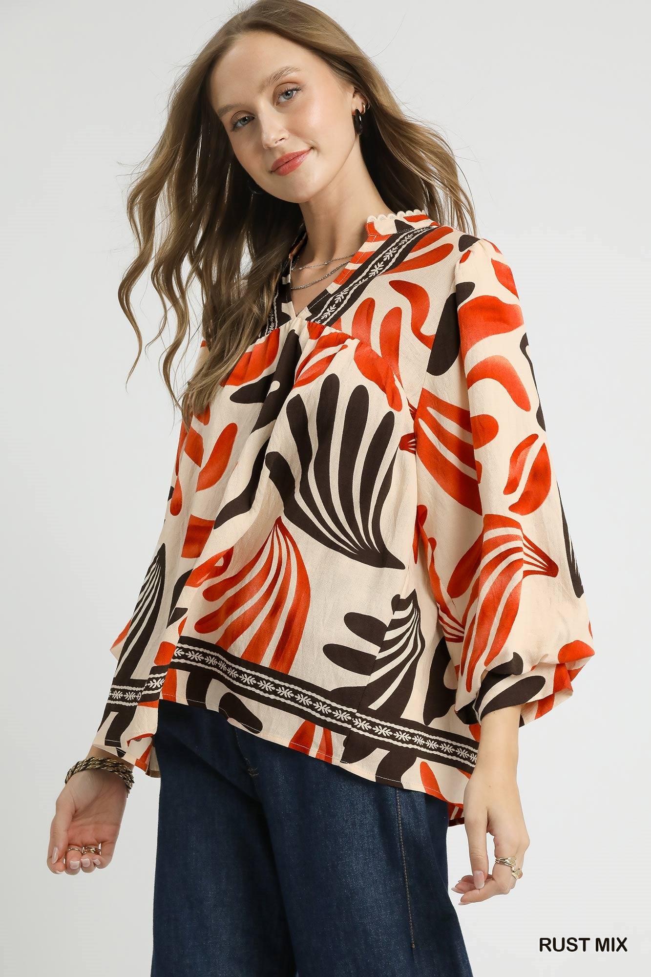 Umgee Boho Leaf Print Blouse – Relaxed & Flowing Tops