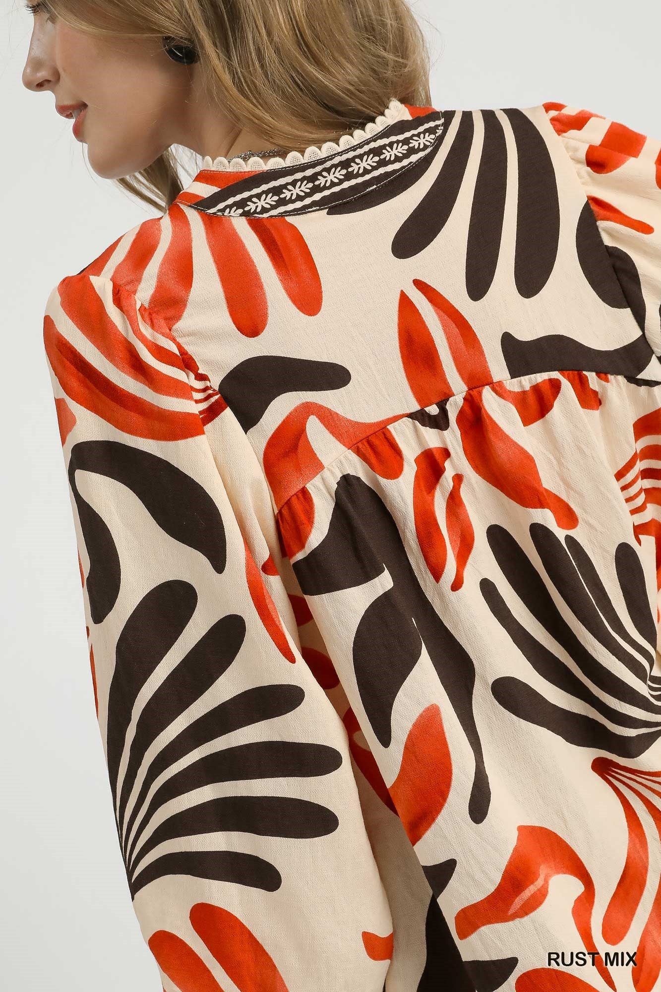 Umgee Boho Leaf Print Blouse – Relaxed & Flowing Tops